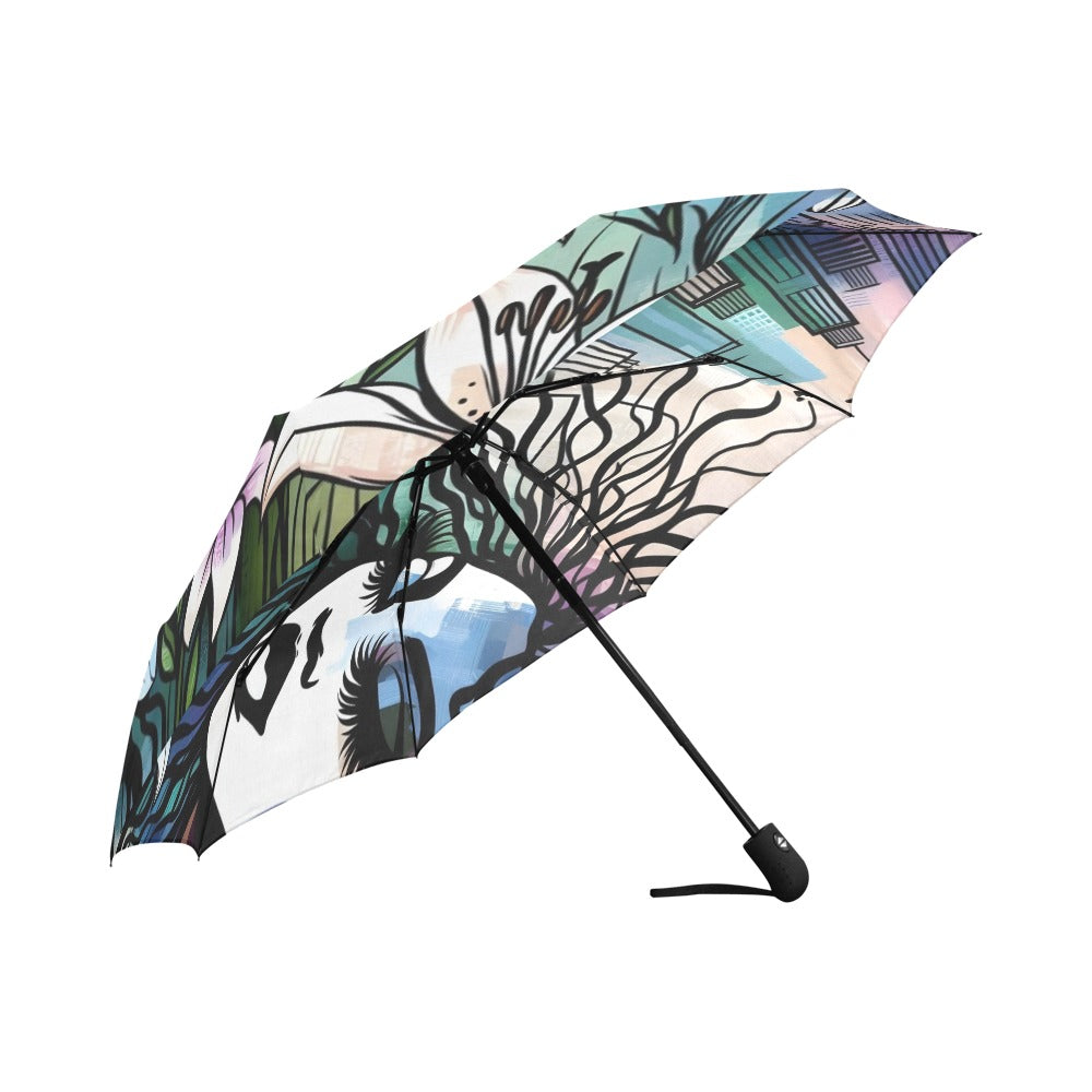 Urban Blossoms: Vibrant Cityscapes and Floral Dreams – Collection - Auto-Foldable Umbrella (Model U04) - #2012