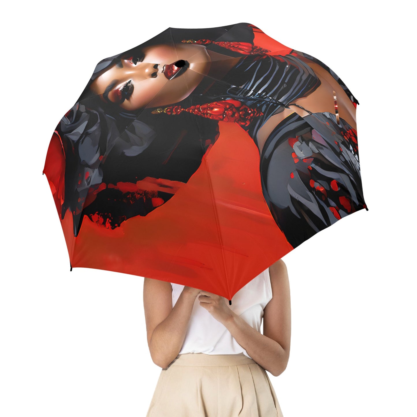Bold Elegance: The Poppy Collection - Semi-Automatic Foldable Umbrella (Model U12) - #2023