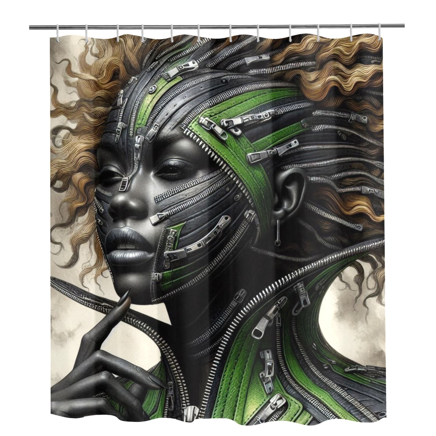 Shower Curtain - Velvet's View - Mechanical Muse - The Fusion of Fashion and Futurism - 72"x84" 1609