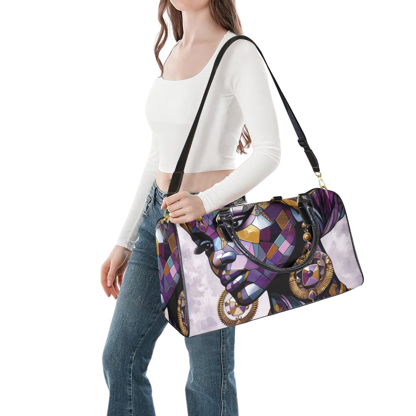 Mosaic Majesty: A Fusion of Tradition and Modernity - #2021 Large Capacity Travel Bag-Small (Black Short Patch) (1737)