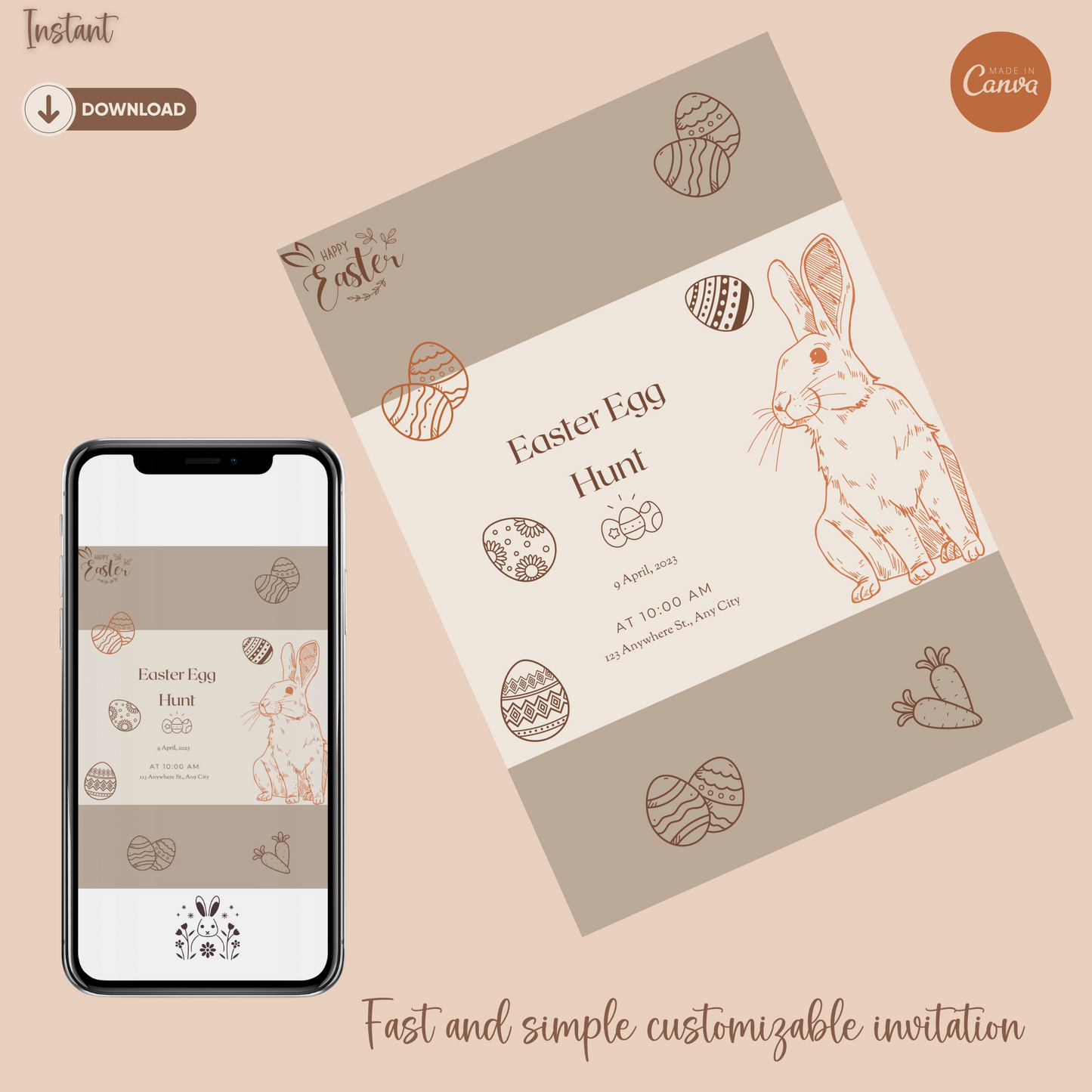 Easter Egg Hunt Invitation, Bunny Invitation, Easter Invitation, Easter Egg Editable Template - Printable - #2013