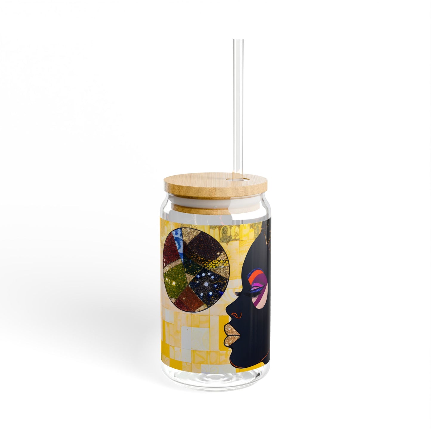 Sipper Glass - Black Girl Art - Velvet's View - Vibrant Visions - The Bohemian Collection - 16oz