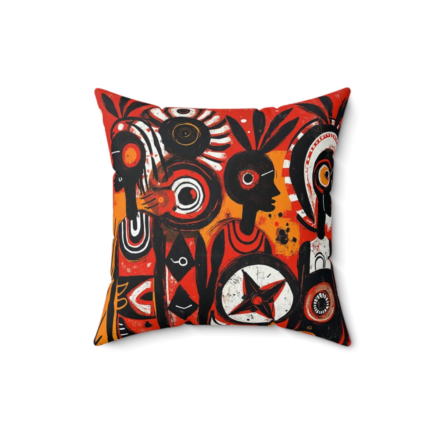 Spun Polyester Square Pillow - Black Girl Art - Velvet's View - Tribal Harmony - Red and Black Tribal Patterns –