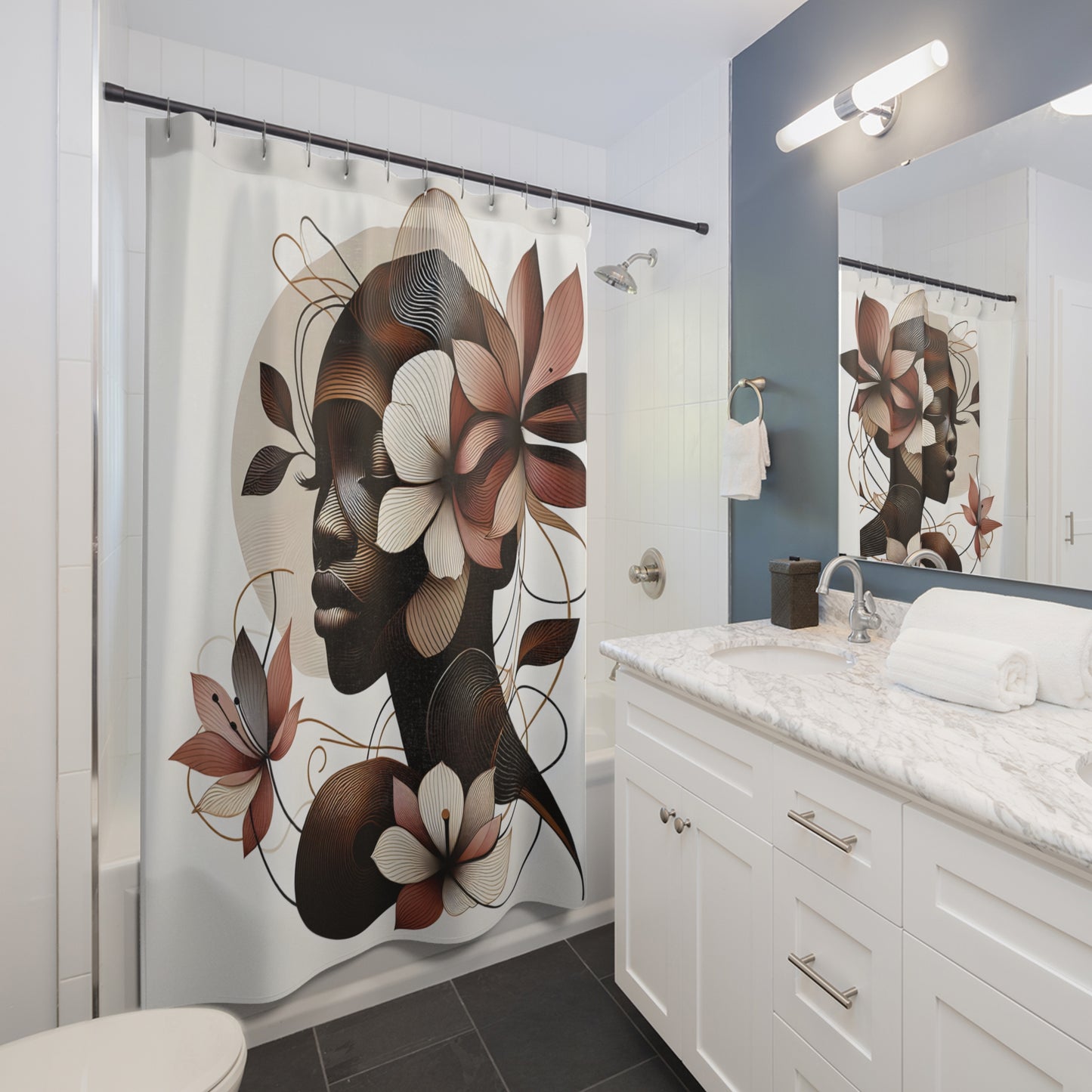 Shower Curtains - Black Girl Art - Velvet's View - Floral Whispers 4017