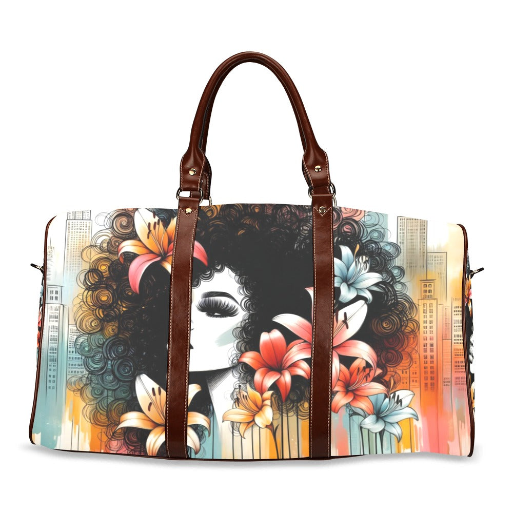 Waterproof Travel Bag/Large - Velvet's View - Urban Blossoms - Vibrant Cityscapes and Floral Dreams Collection - (Model 1639)
