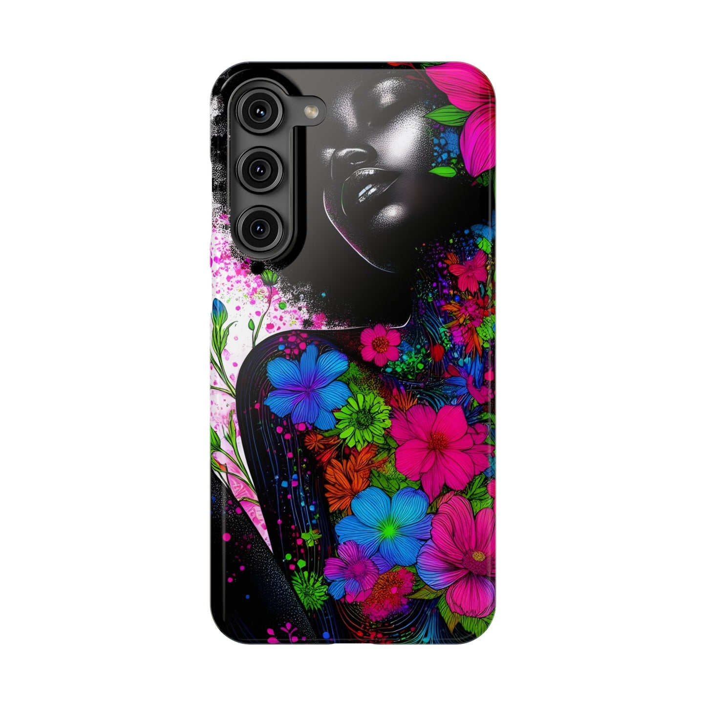 Slim Phone Cases - Black Girl Art - Velvet's View - Floral Fusion - The Essence of Nature and Beauty