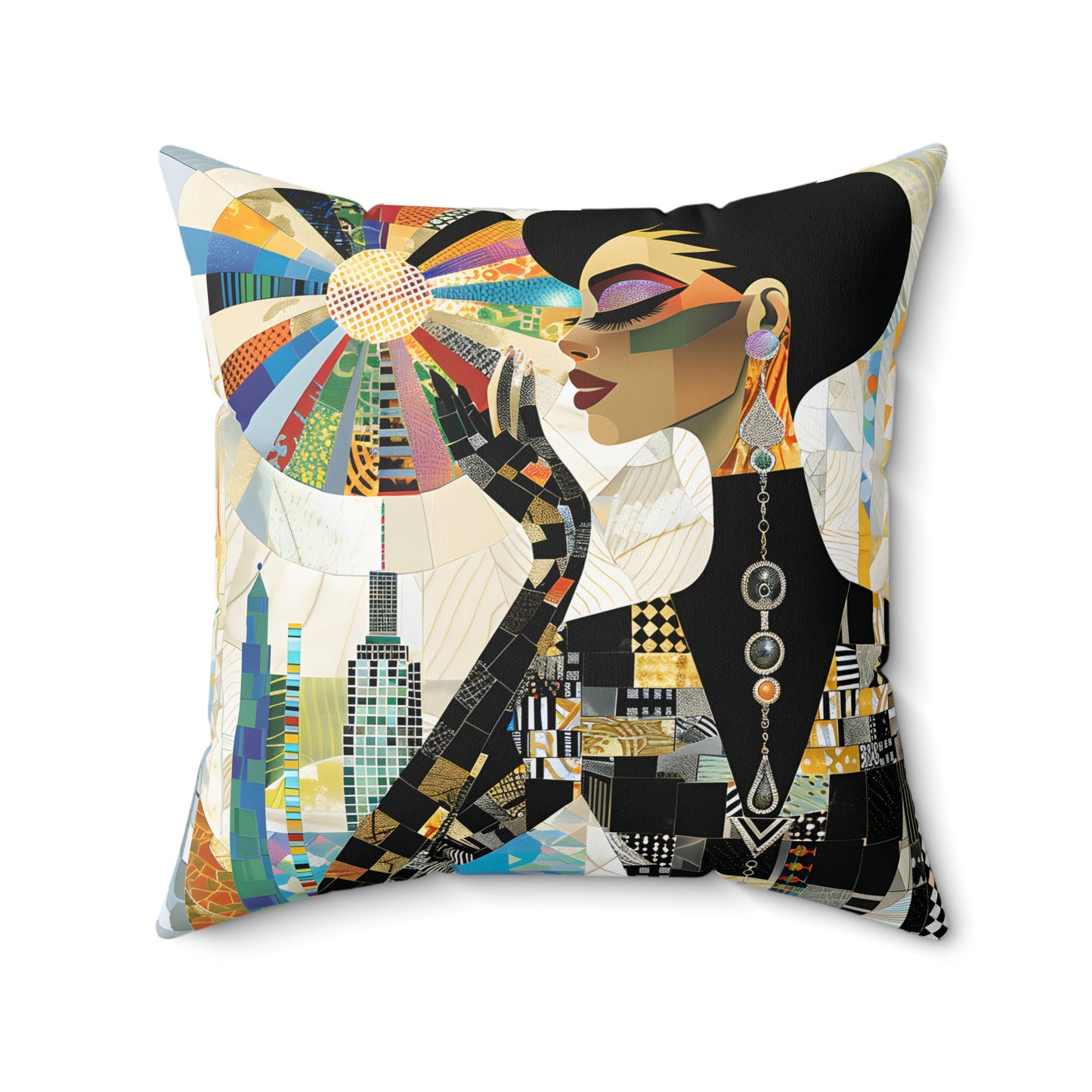 Spun Polyester Square Pillow - Black Girl Art - Velvet's View - Vibrant Visions - The Bohemian Collection
