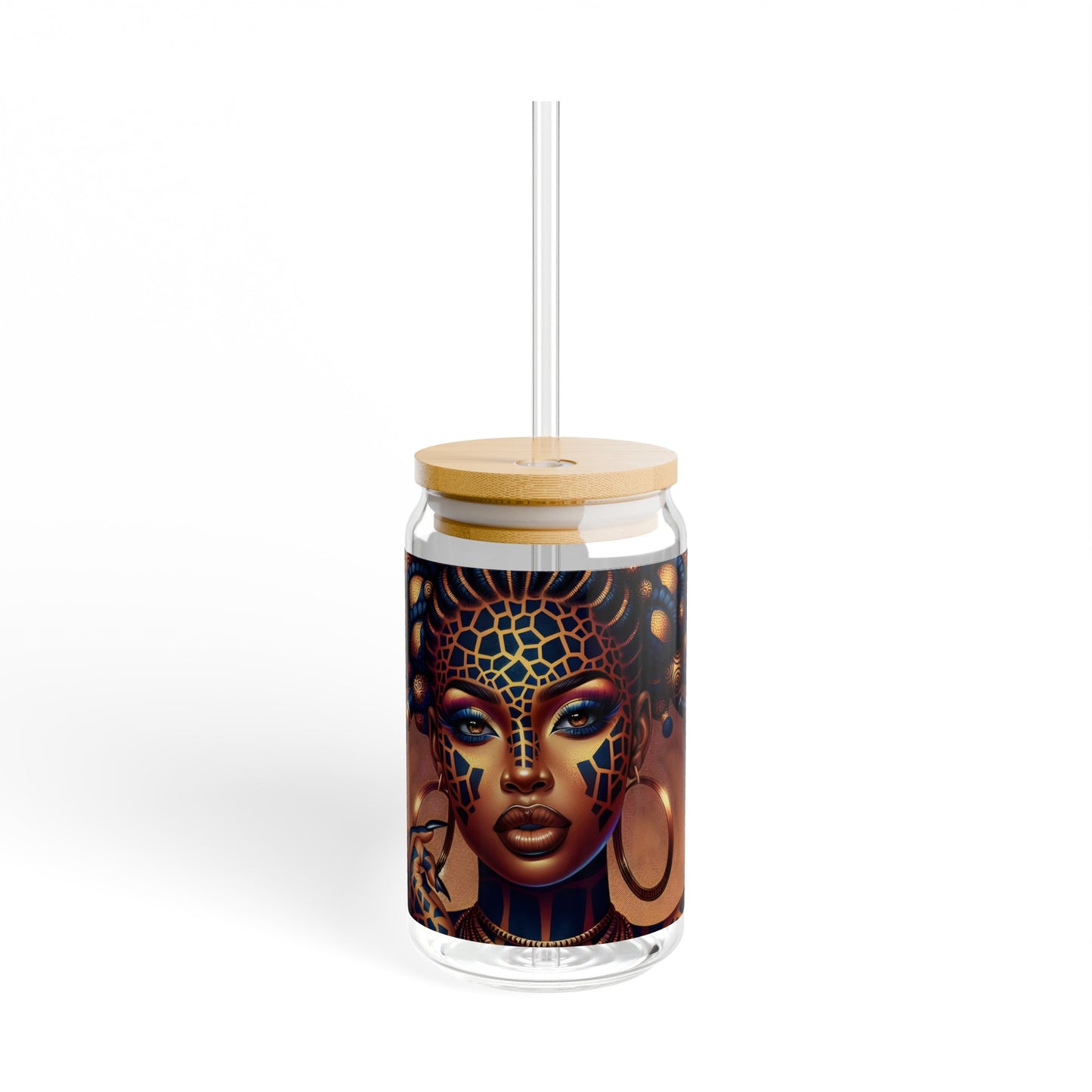 Sipper Glass - Black Girl Art - Velvet's View - Regal Radiance Collection - 16oz