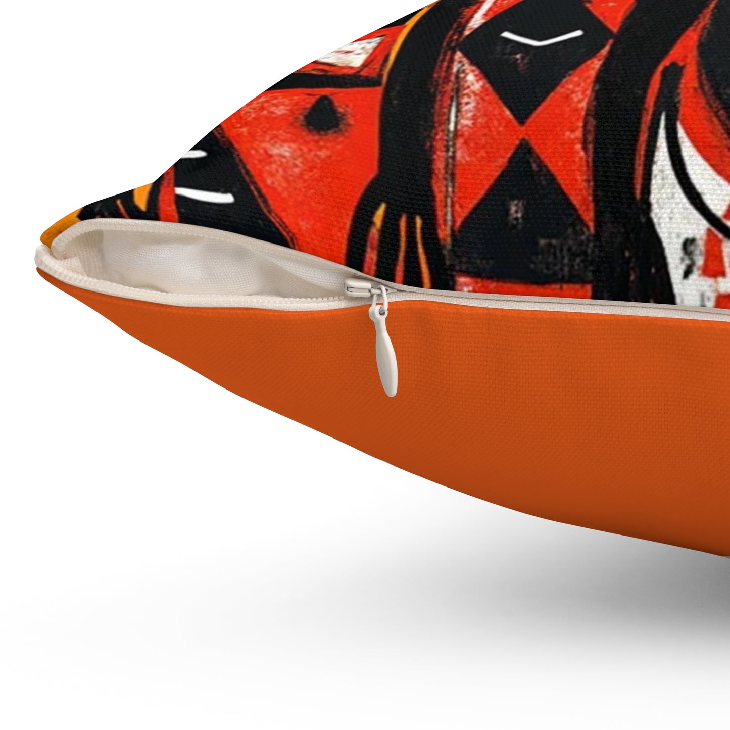 Spun Polyester Square Pillow - Black Girl Art - Velvet's View - Tribal Harmony - Red and Black Tribal Patterns –