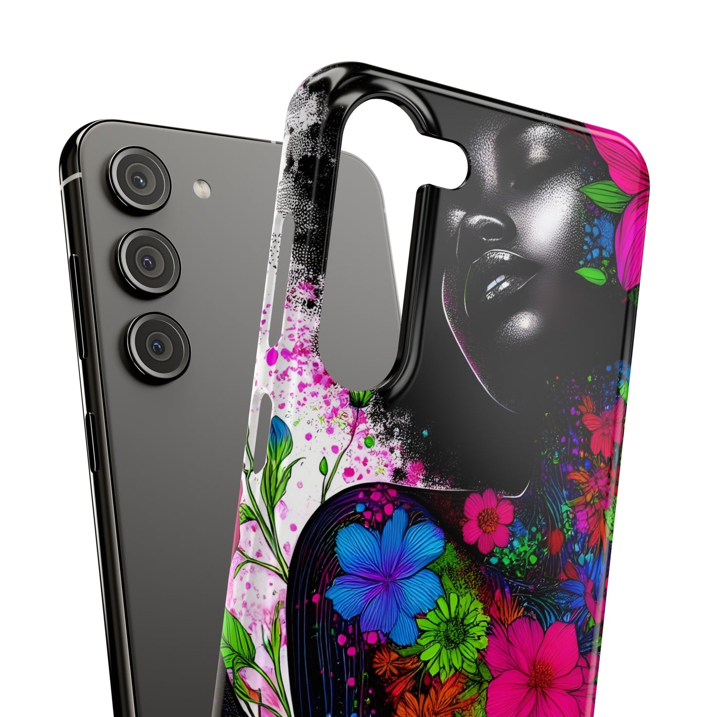 Slim Phone Cases - Black Girl Art - Velvet's View - Floral Fusion - The Essence of Nature and Beauty
