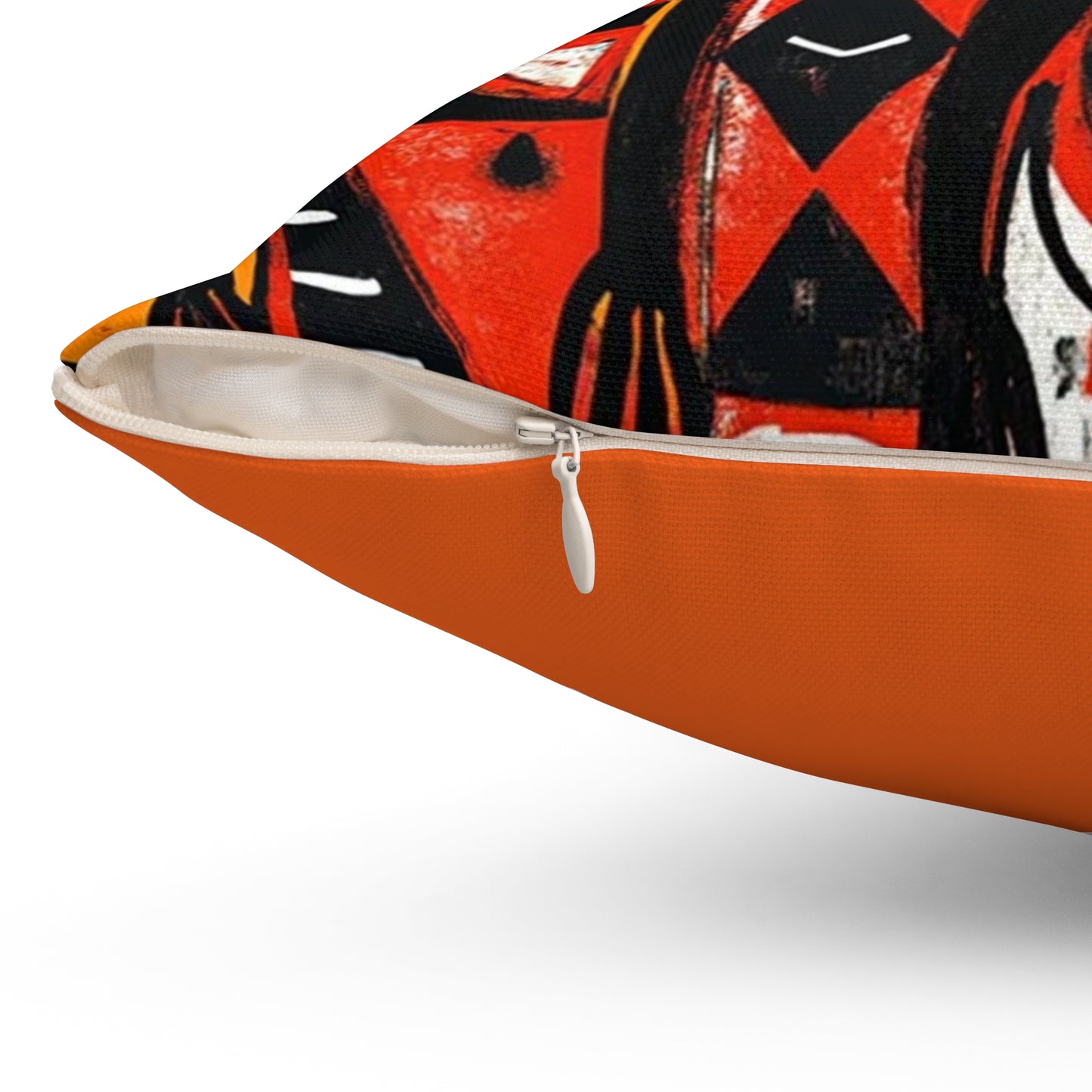 Spun Polyester Square Pillow - Black Girl Art - Velvet's View - Tribal Harmony - Red and Black Tribal Patterns –