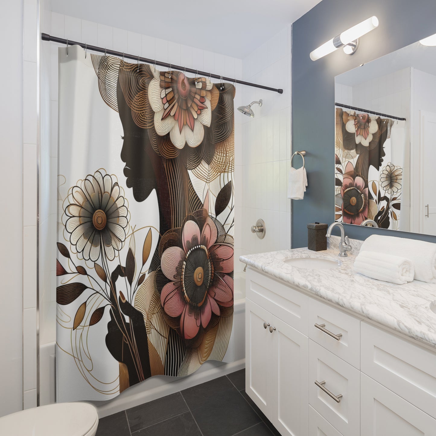 Shower Curtains - Black Girl Art - Velvet's View - Floral Whispers 4016