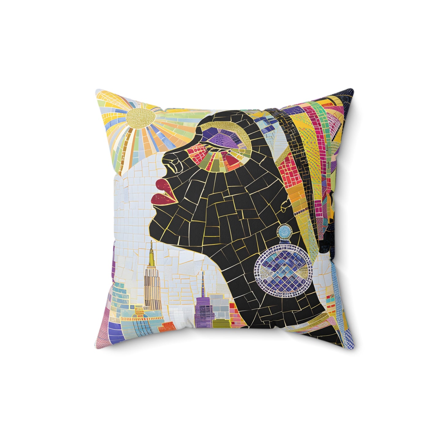 Spun Polyester Square Pillow - Black Girl Art - Velvet's View - Vibrant Visions - The Bohemian Collection