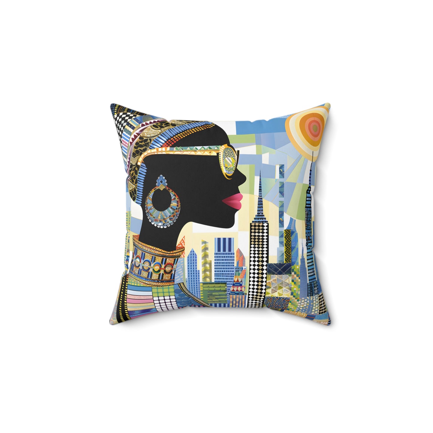 Spun Polyester Square Pillow - Black Girl Art - Velvet's View - Vibrant Visions - The Bohemian Collection