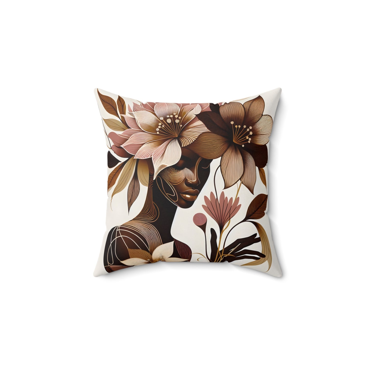 Spun Polyester Square Pillow - Black Girl Art - Velvet's View - Floral Whispers Collection -