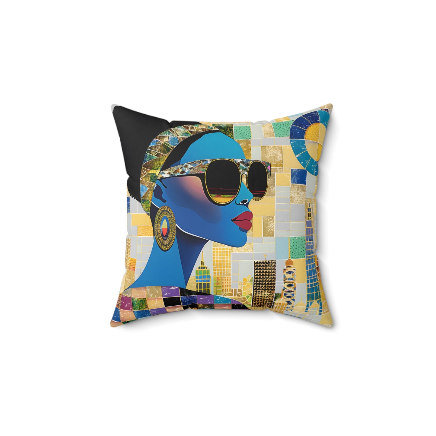 Spun Polyester Square Pillow - Black Girl Art - Velvet's View - Vibrant Visions - The Bohemian Collection