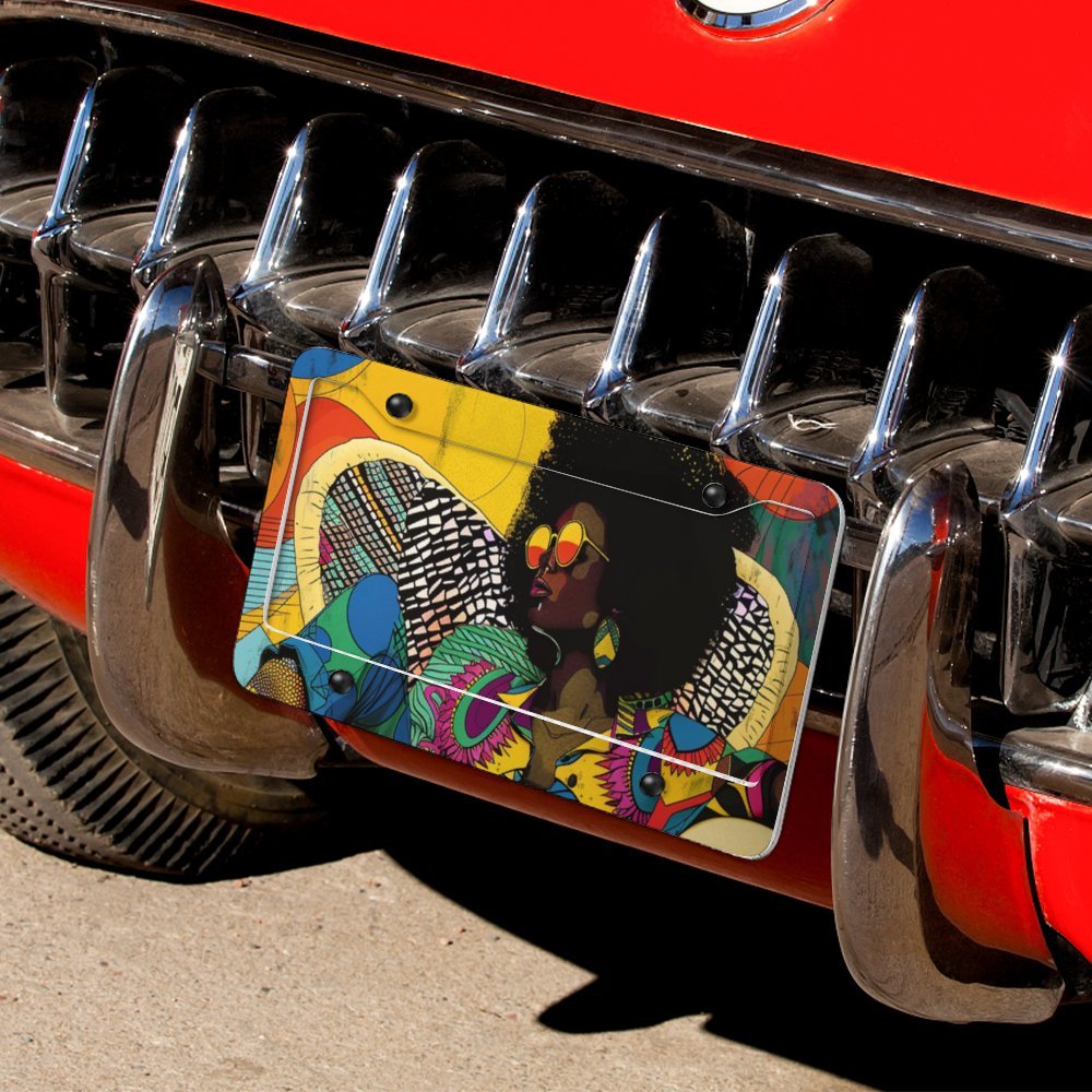 License Plate (4 Round Holes) License Plate - Velvet's View - Colorful Rhythms - The Afrocentric Expression Collection