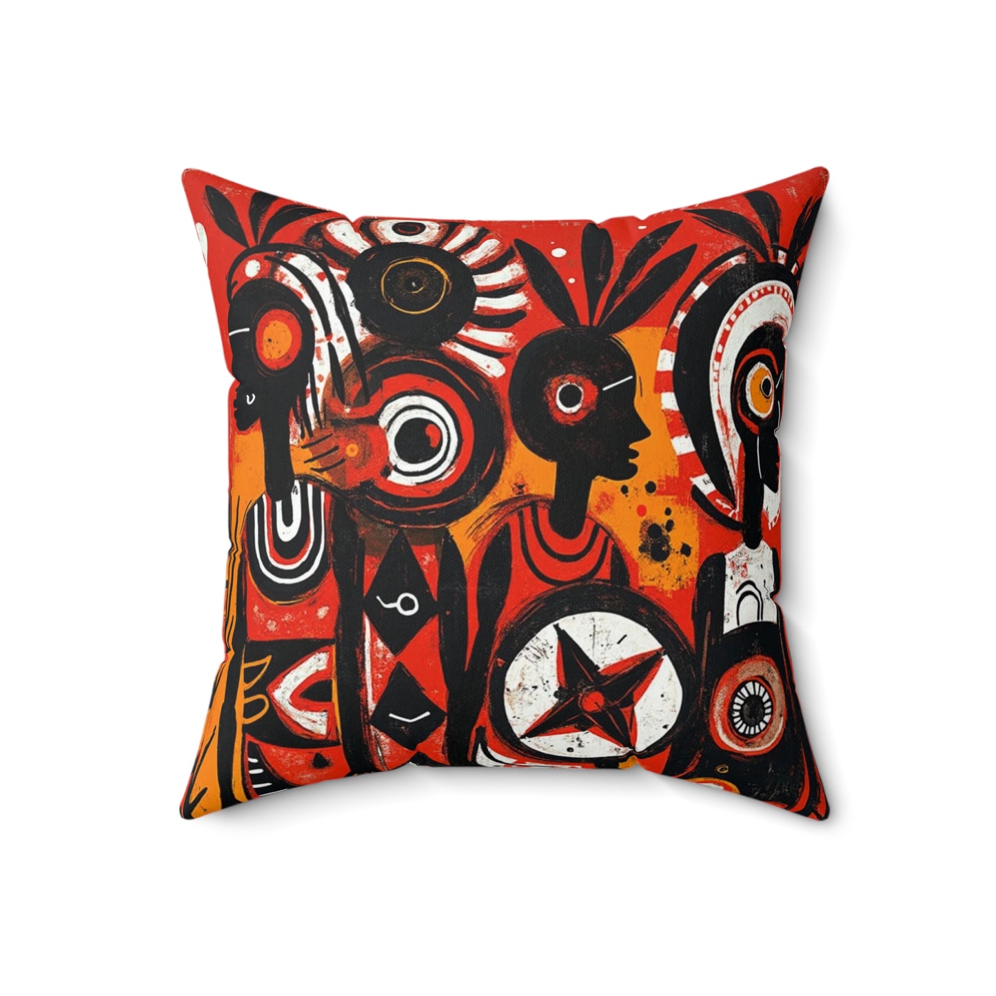 Spun Polyester Square Pillow - Black Girl Art - Velvet's View - Tribal Harmony - Red and Black Tribal Patterns –
