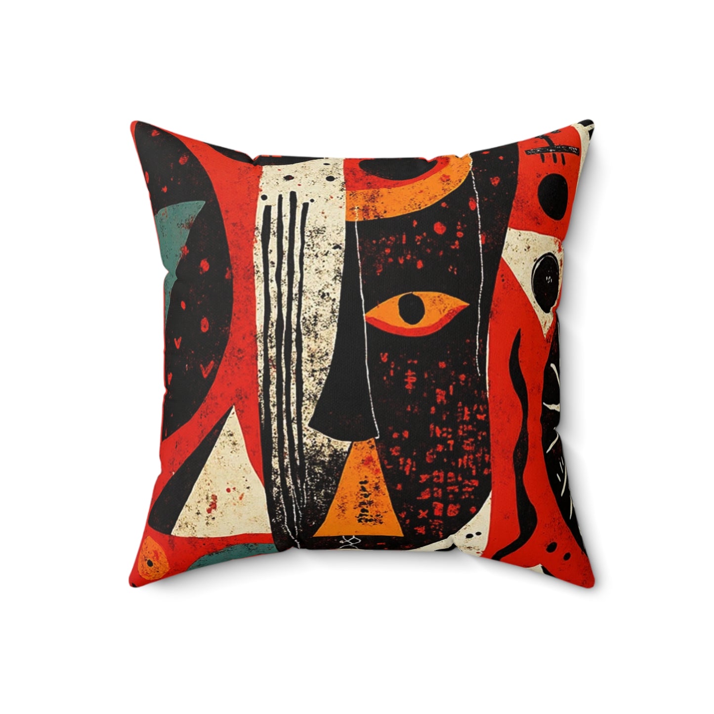 Spun Polyester Square Pillow - Black Girl Art - Velvet's View - Tribal Harmony - Red and Black Tribal Patterns –
