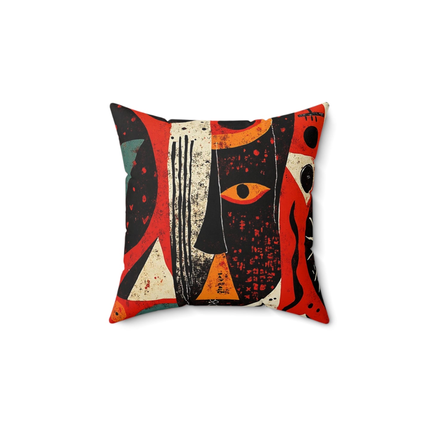 Spun Polyester Square Pillow - Black Girl Art - Velvet's View - Tribal Harmony - Red and Black Tribal Patterns –