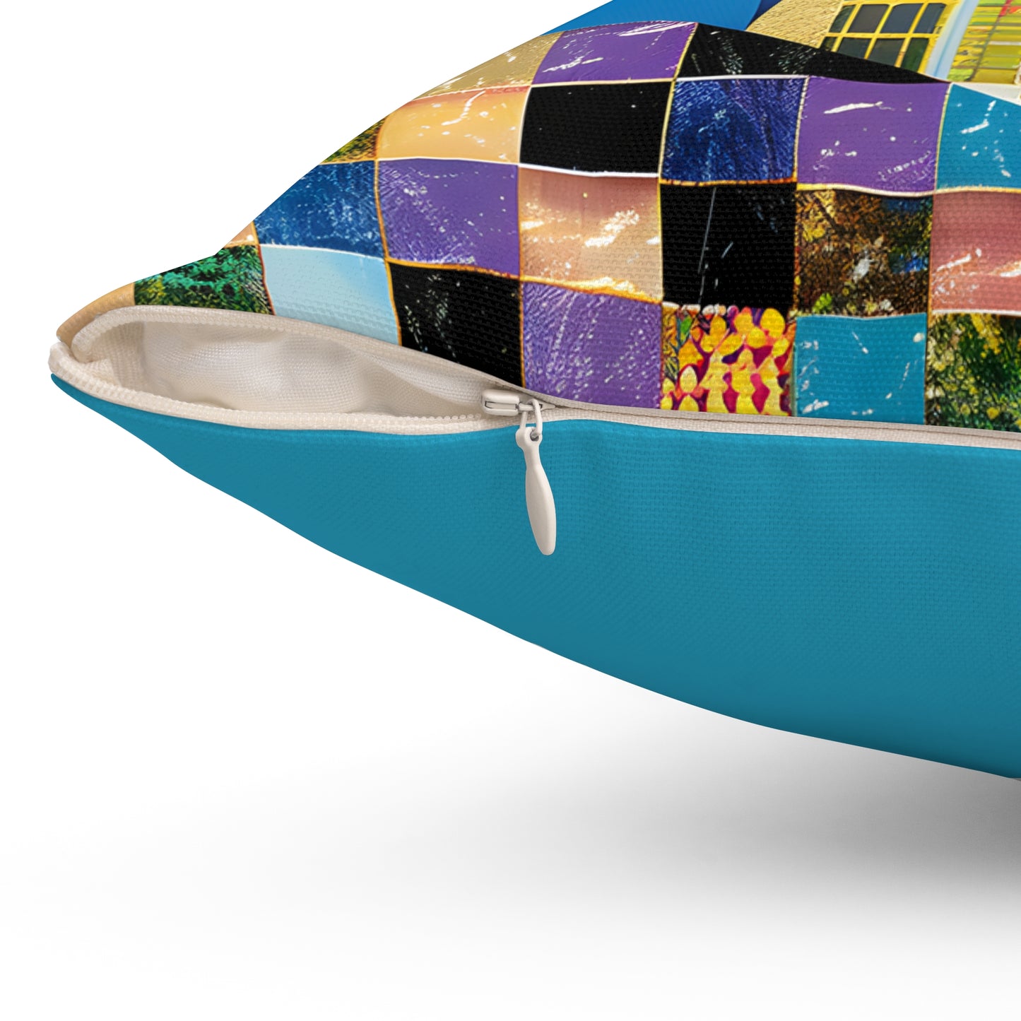 Spun Polyester Square Pillow - Black Girl Art - Velvet's View - Vibrant Visions - The Bohemian Collection