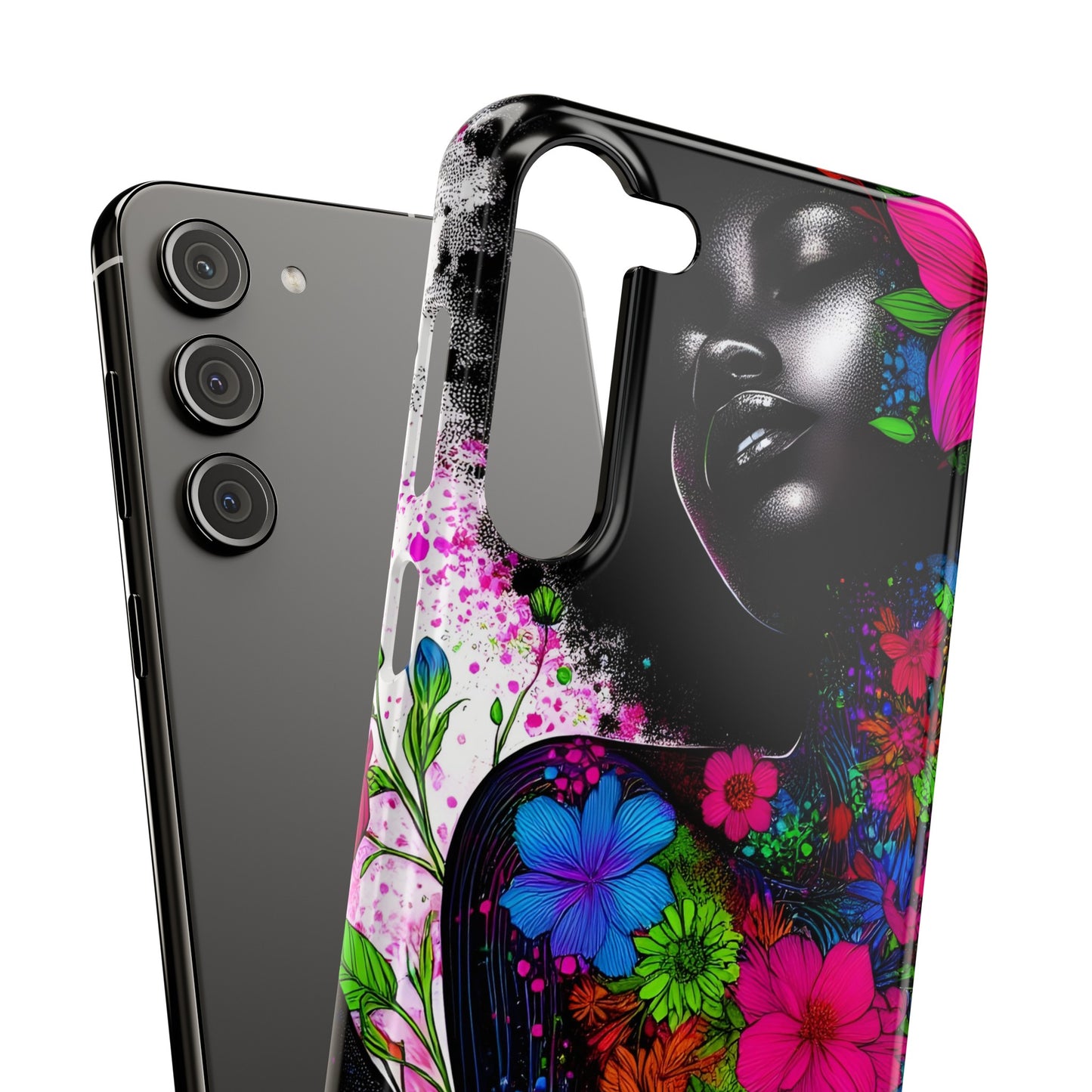 Slim Phone Cases - Black Girl Art - Velvet's View - Floral Fusion - The Essence of Nature and Beauty