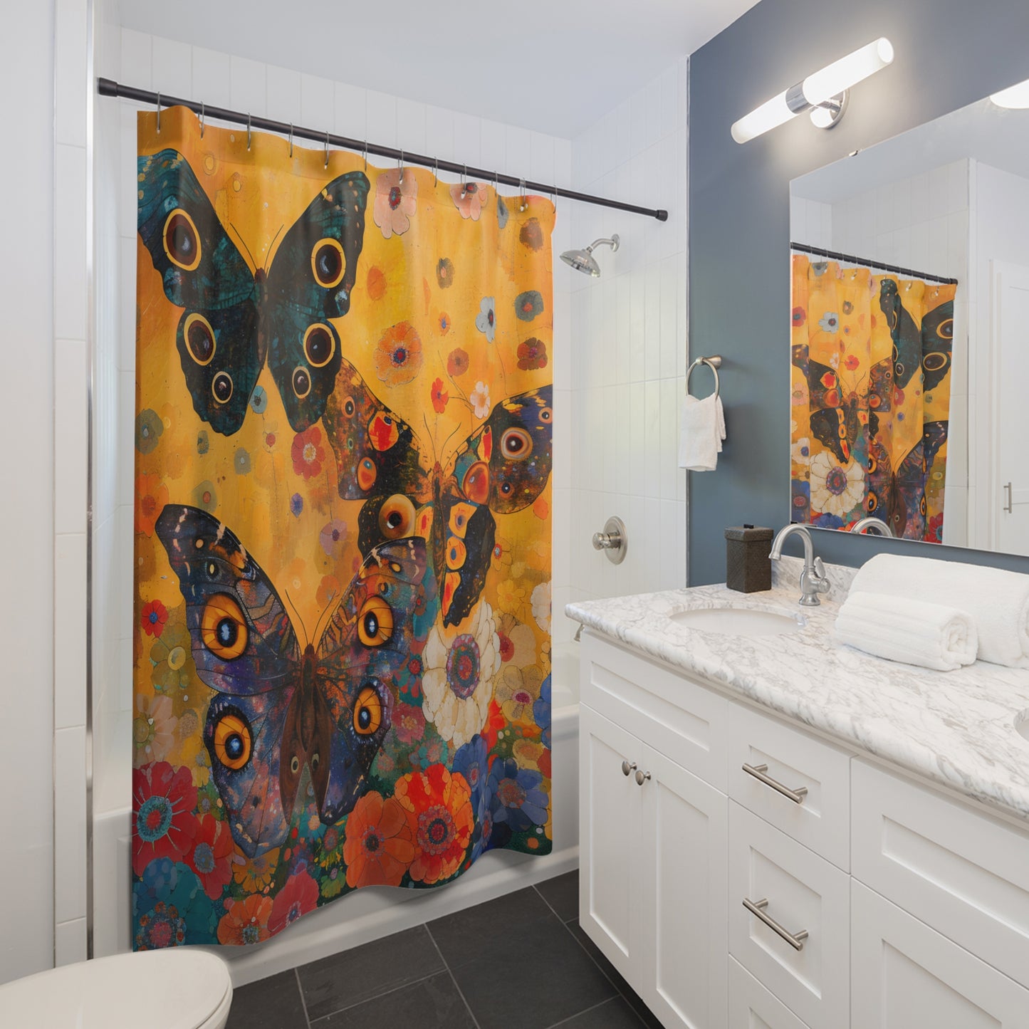 Shower Curtains - Black Girl Art - Velvet's View - Butterfly Dreams Collection 2014
