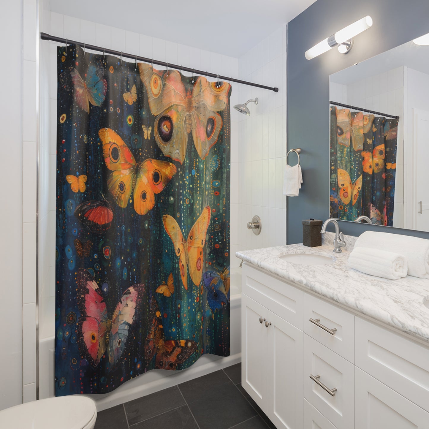Shower Curtains - Black Girl Art - Velvet's View - Butterfly Dreams Collection 2011