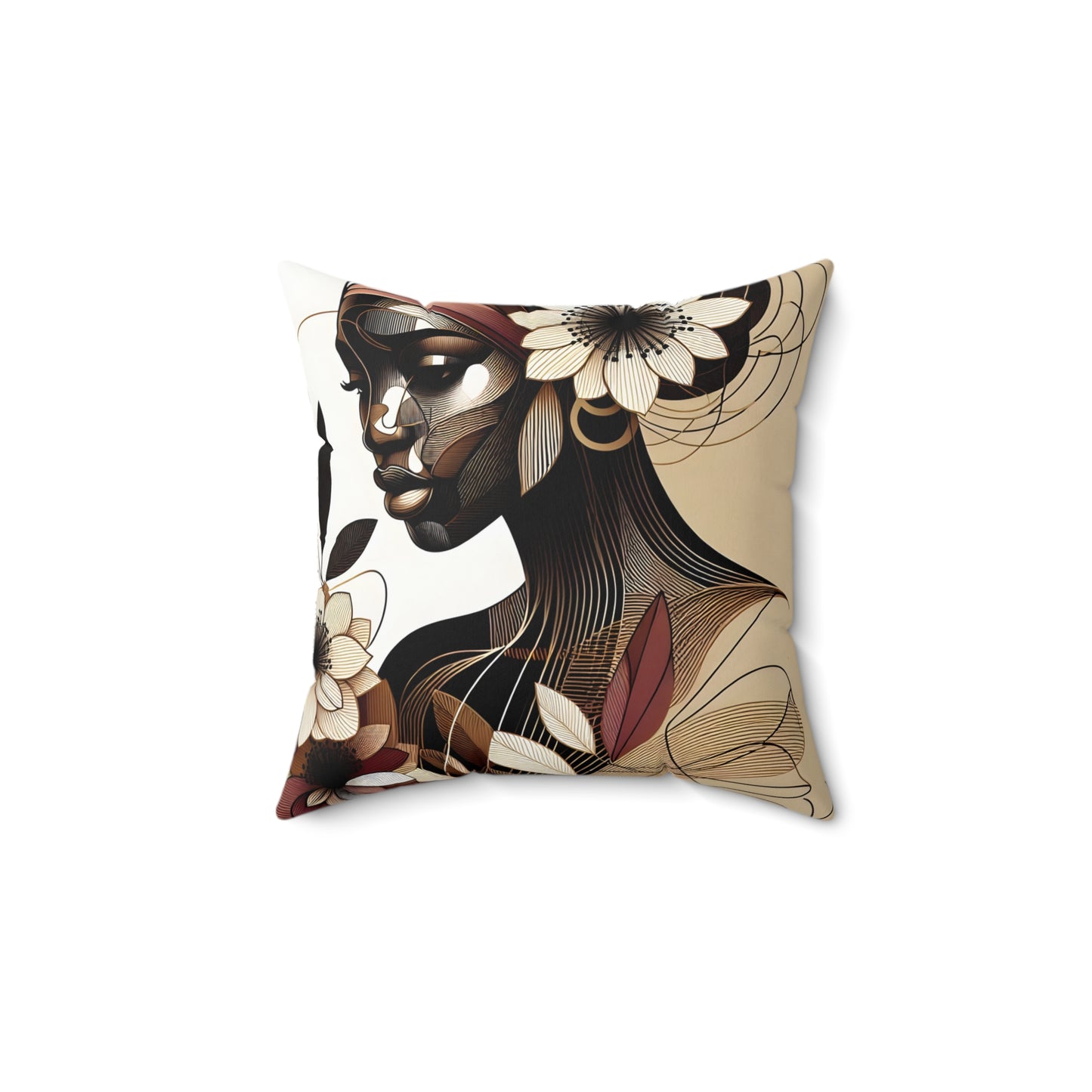 Spun Polyester Square Pillow - Black Girl Art - Velvet's View - Floral Whispers Collection -