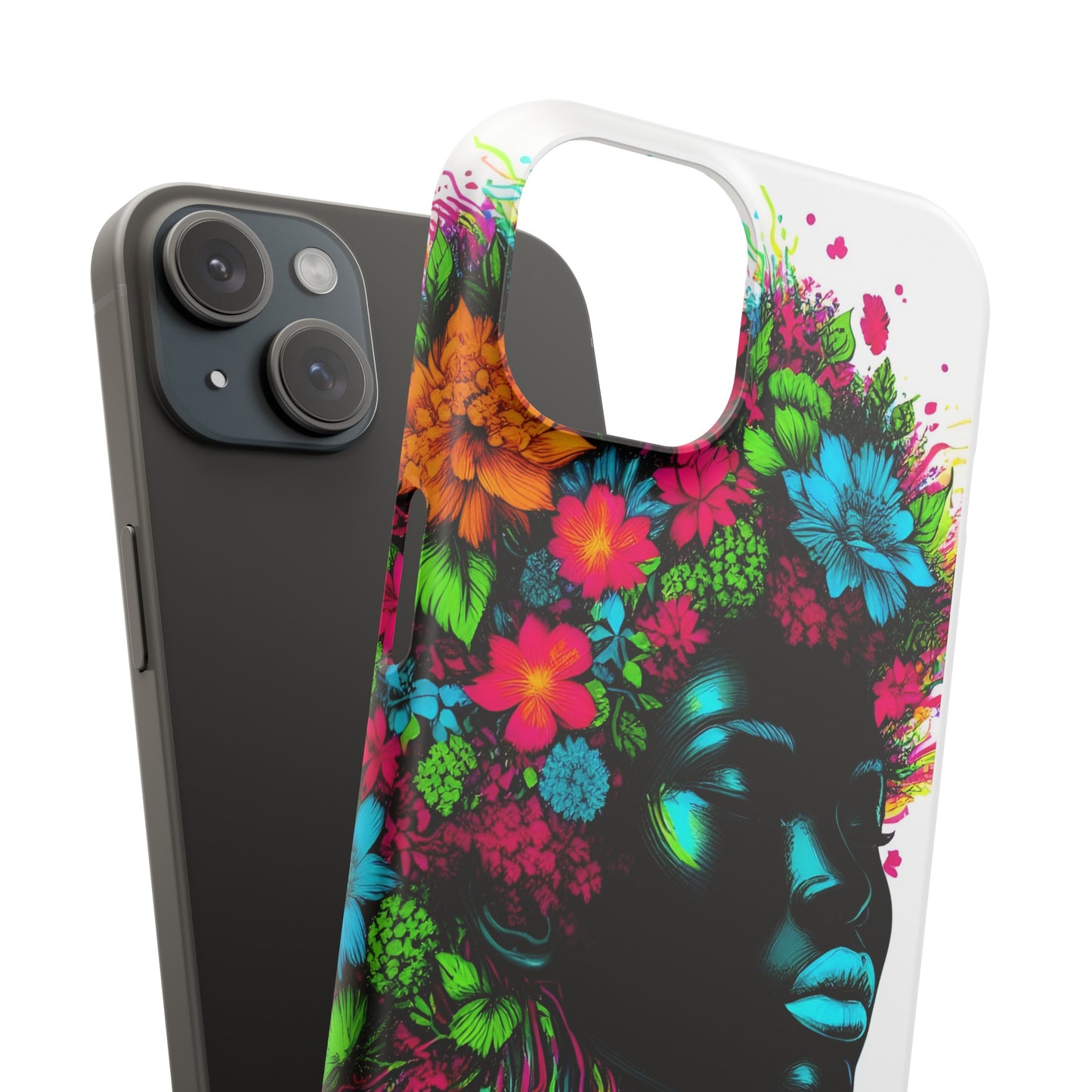 Slim Phone Cases - Black Girl Art - Velvet's View - Floral Fusion - The Essence of Nature and Beauty