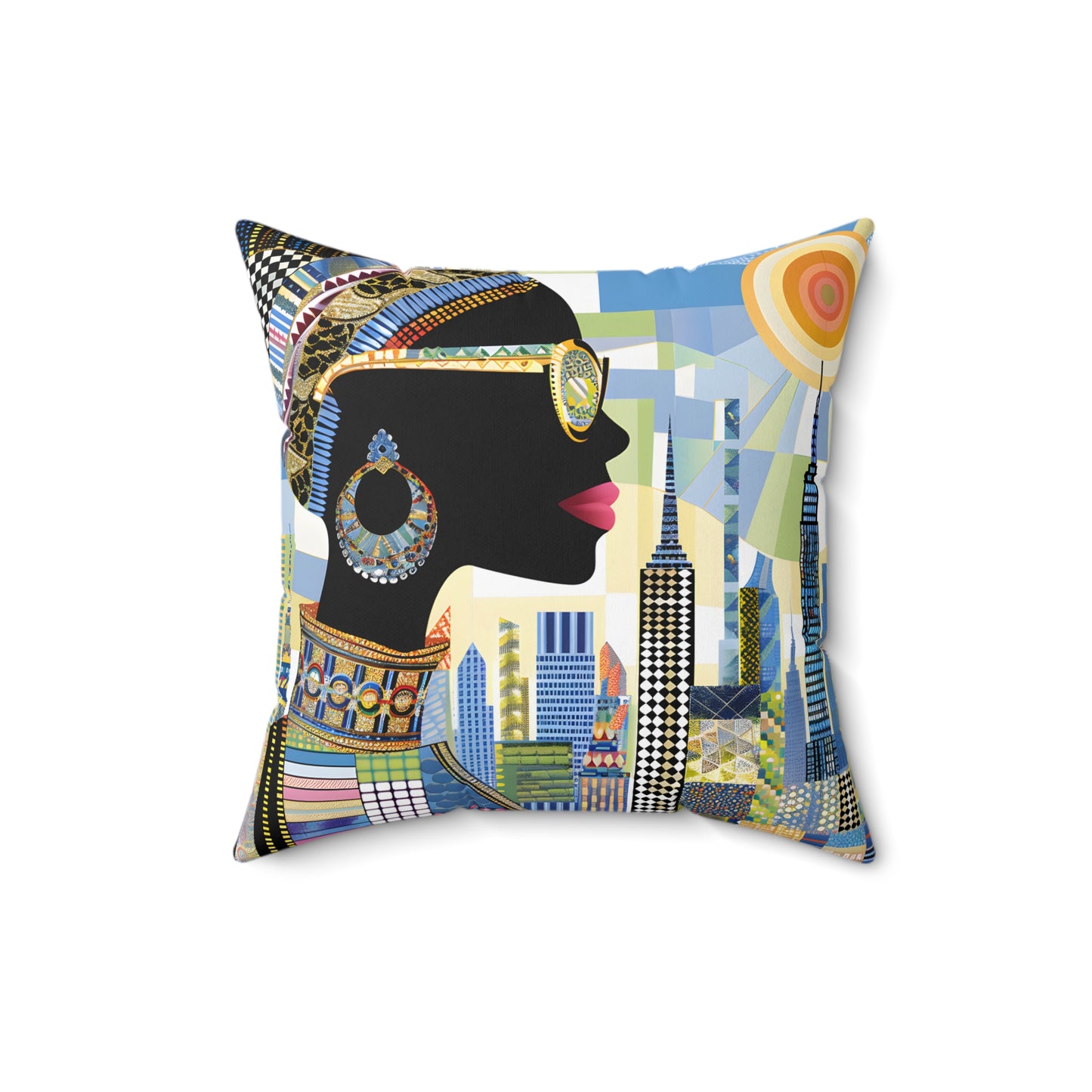 Spun Polyester Square Pillow - Black Girl Art - Velvet's View - Vibrant Visions - The Bohemian Collection