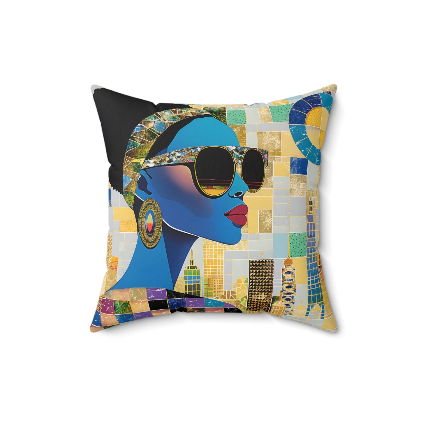 Spun Polyester Square Pillow - Black Girl Art - Velvet's View - Vibrant Visions - The Bohemian Collection