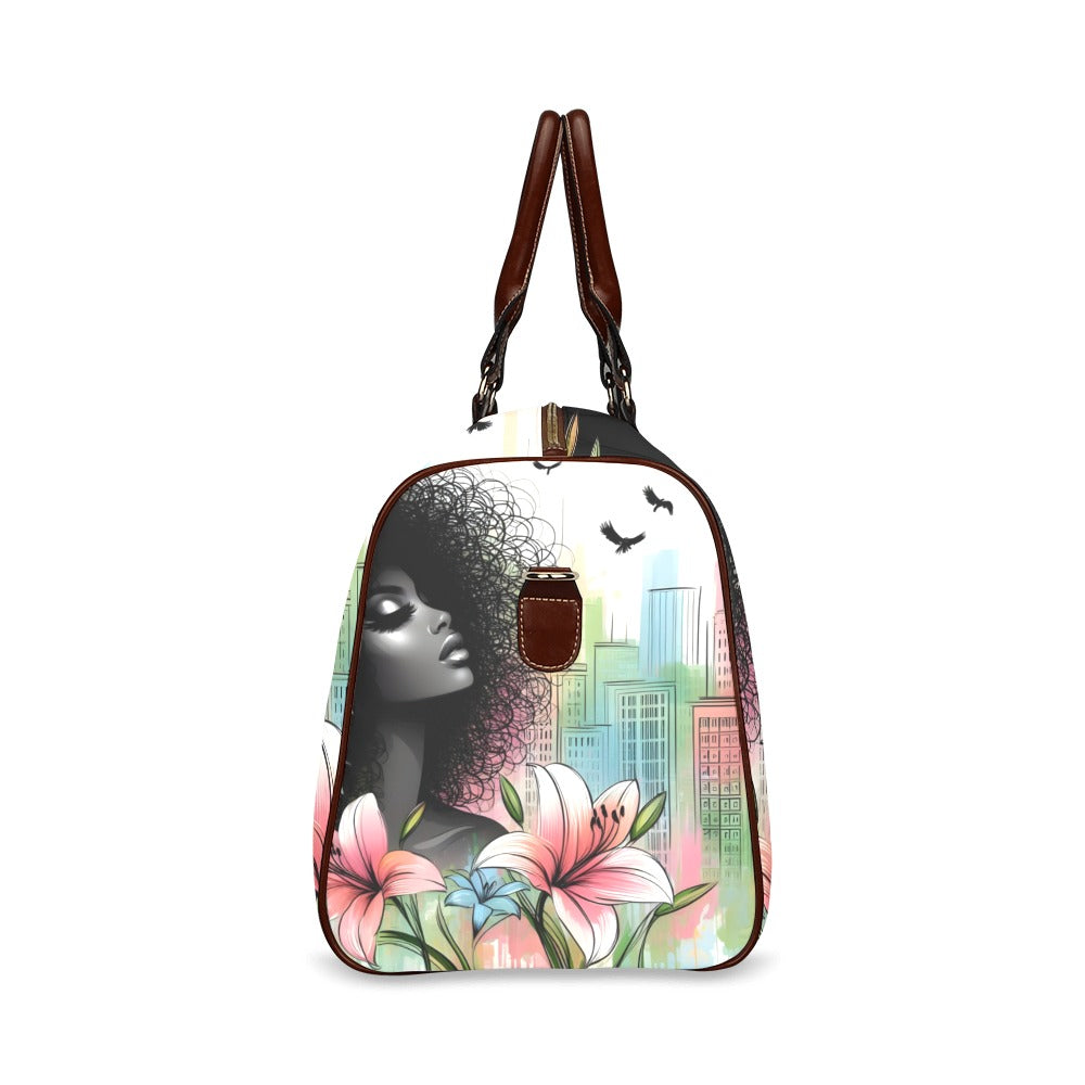 Waterproof Travel Bag/Large - Velvet's View - Urban Blossoms - Vibrant Cityscapes and Floral Dreams Collection - (Model 1639)