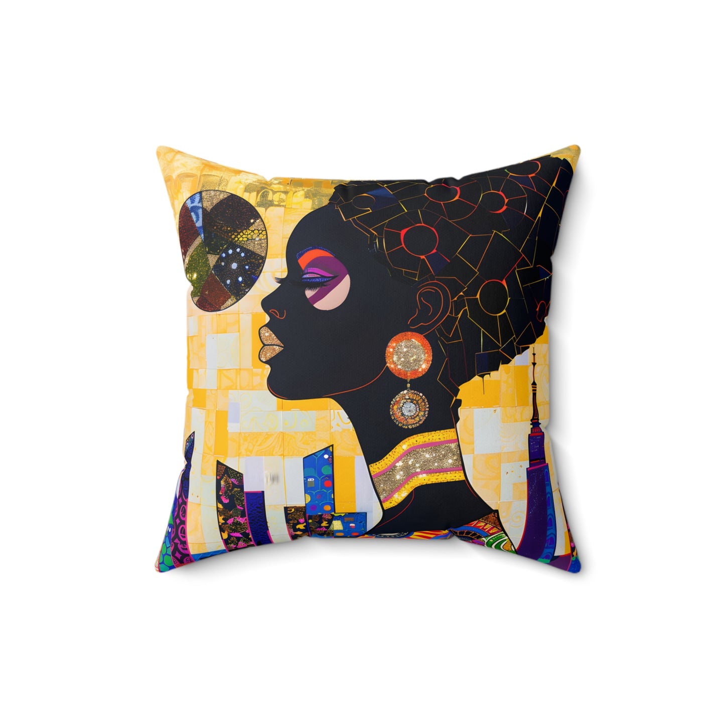 Spun Polyester Square Pillow - Black Girl Art - Velvet's View - Vibrant Visions - The Bohemian Collection