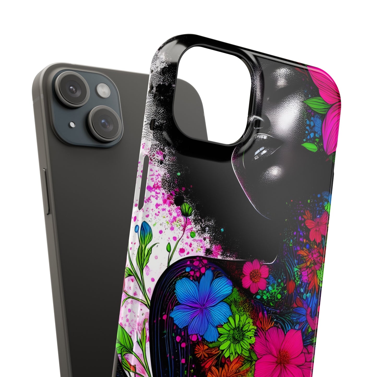 Slim Phone Cases - Black Girl Art - Velvet's View - Floral Fusion - The Essence of Nature and Beauty