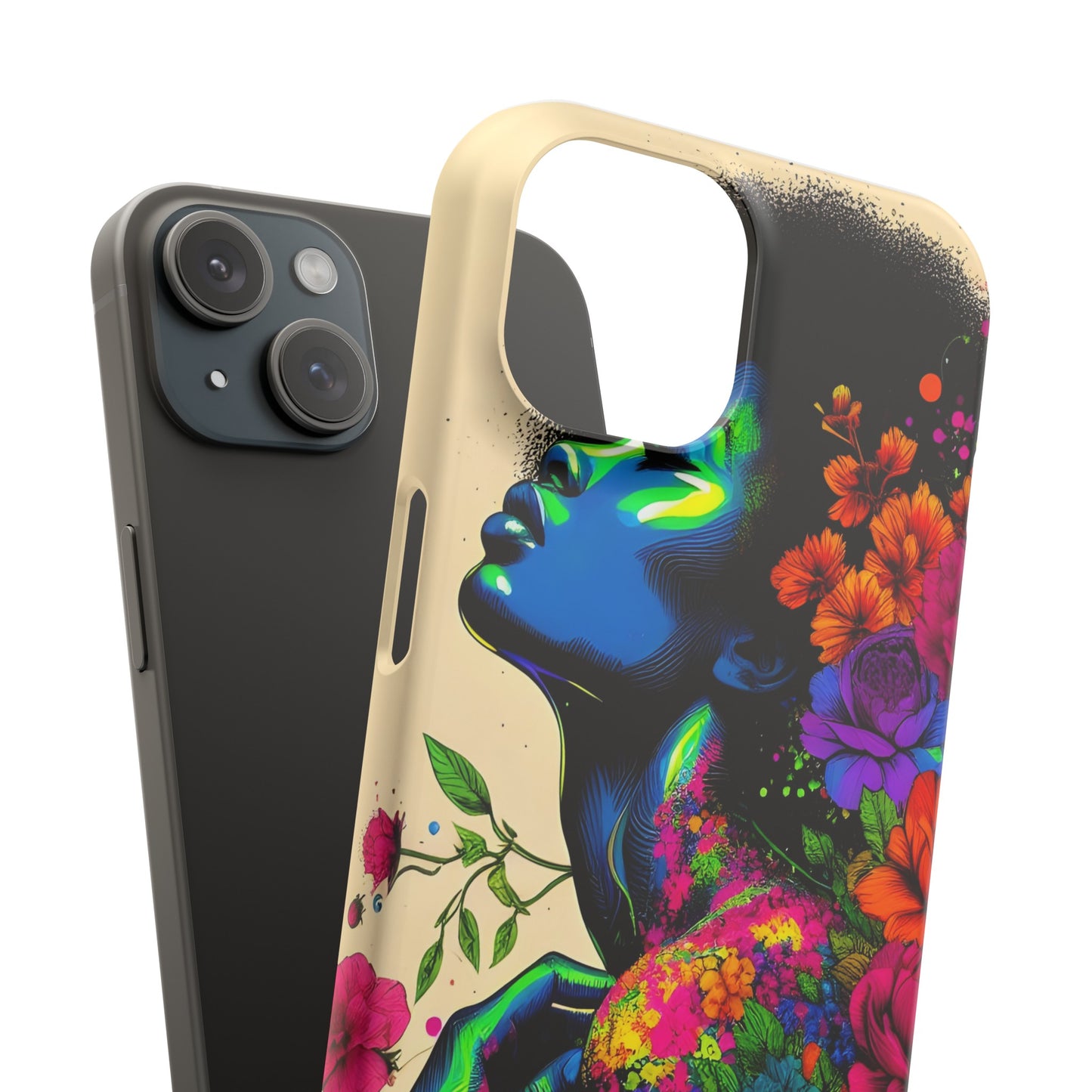 Slim Phone Cases - Black Girl Art - Velvet's View - Floral Fusion - The Essence of Nature and Beauty