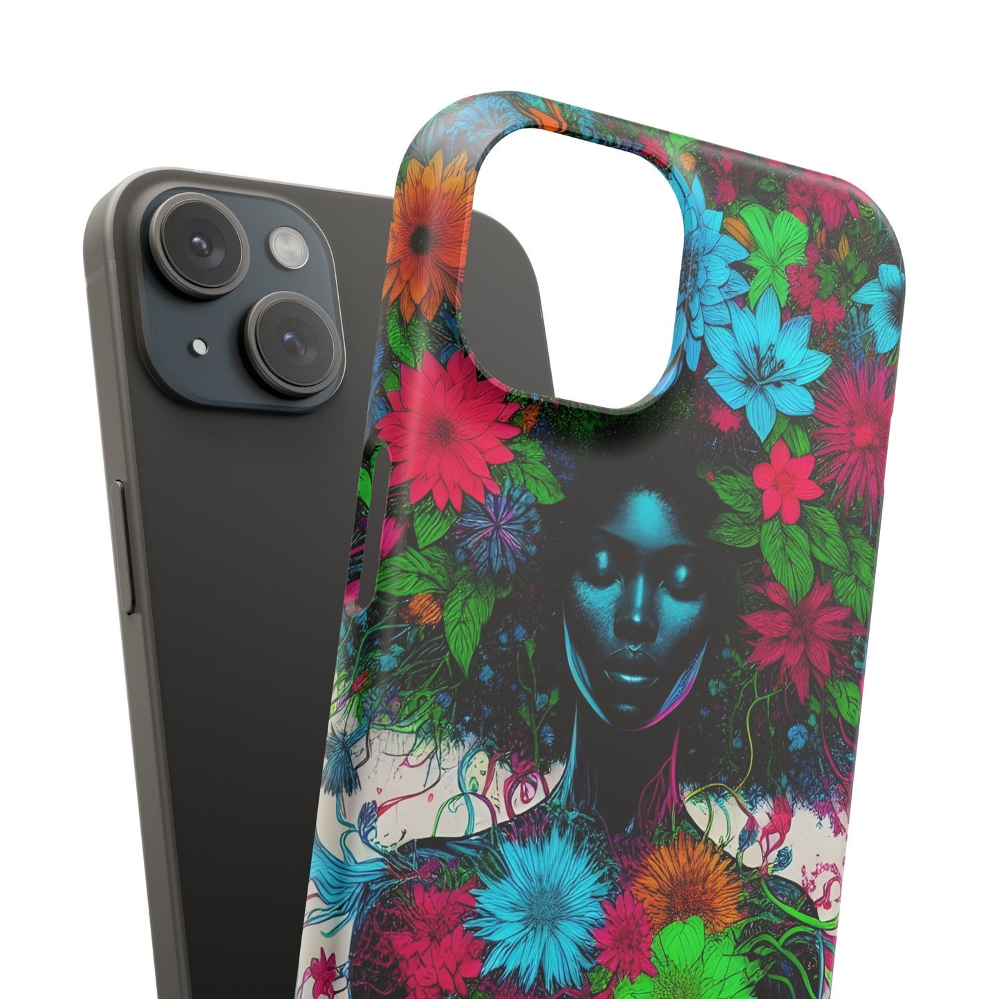 Slim Phone Cases - Black Girl Art - Velvet's View - Floral Fusion - The Essence of Nature and Beauty