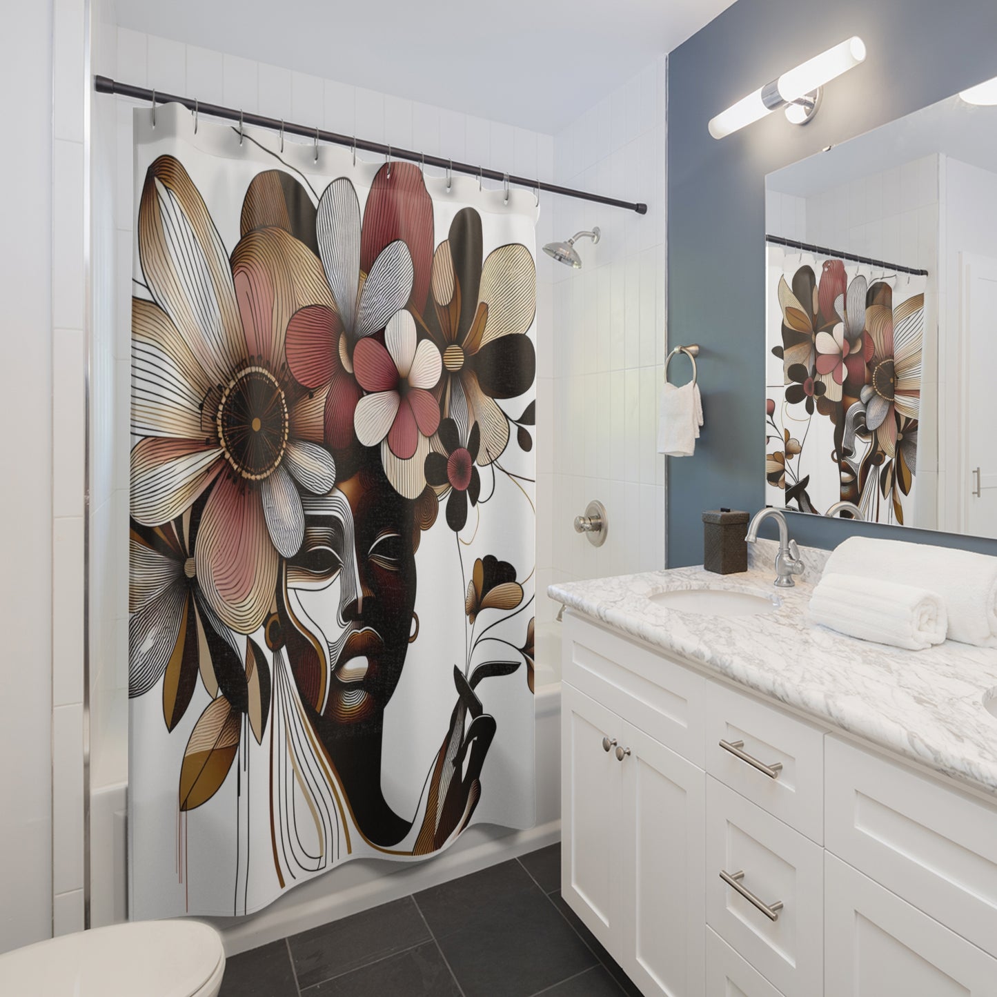 Shower Curtains - Black Girl Art - Velvet's View - Floral Whispers 4011