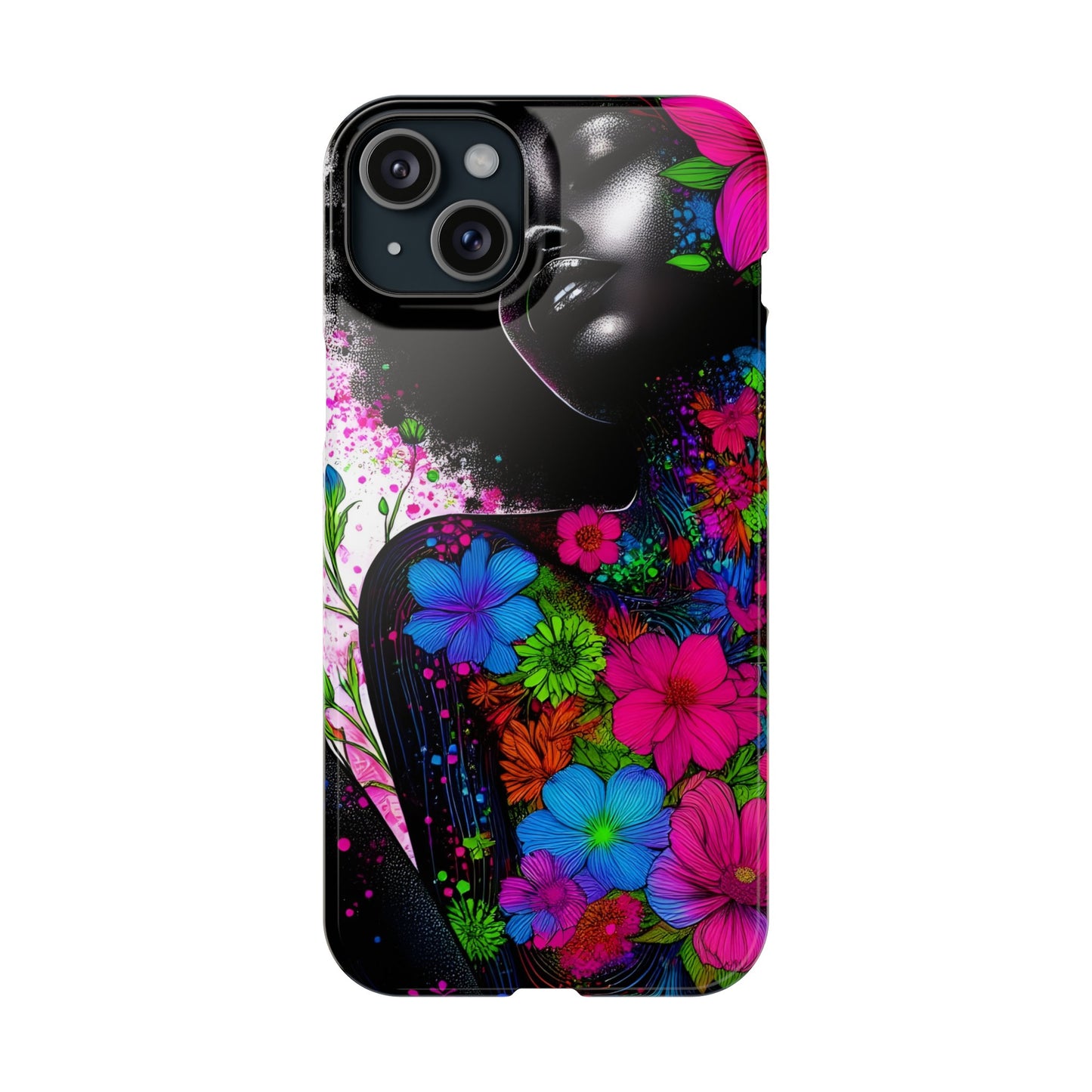 Slim Phone Cases - Black Girl Art - Velvet's View - Floral Fusion - The Essence of Nature and Beauty