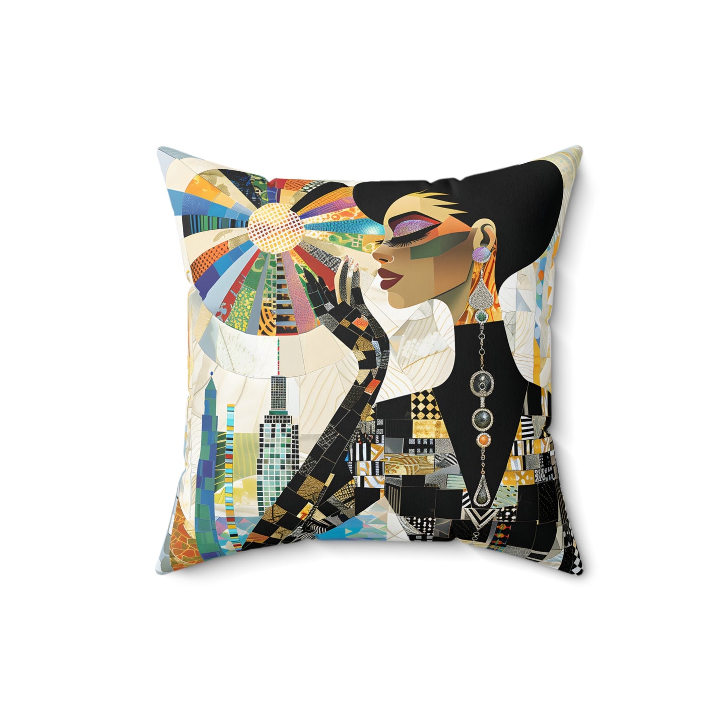 Spun Polyester Square Pillow - Black Girl Art - Velvet's View - Vibrant Visions - The Bohemian Collection