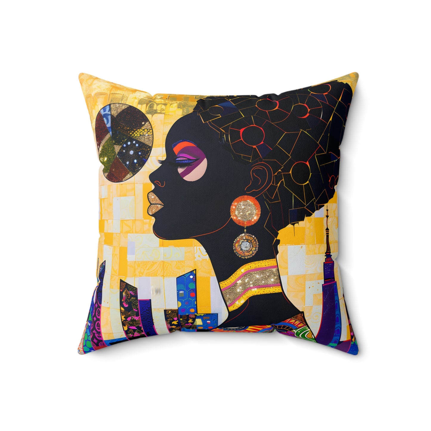 Spun Polyester Square Pillow - Black Girl Art - Velvet's View - Vibrant Visions - The Bohemian Collection