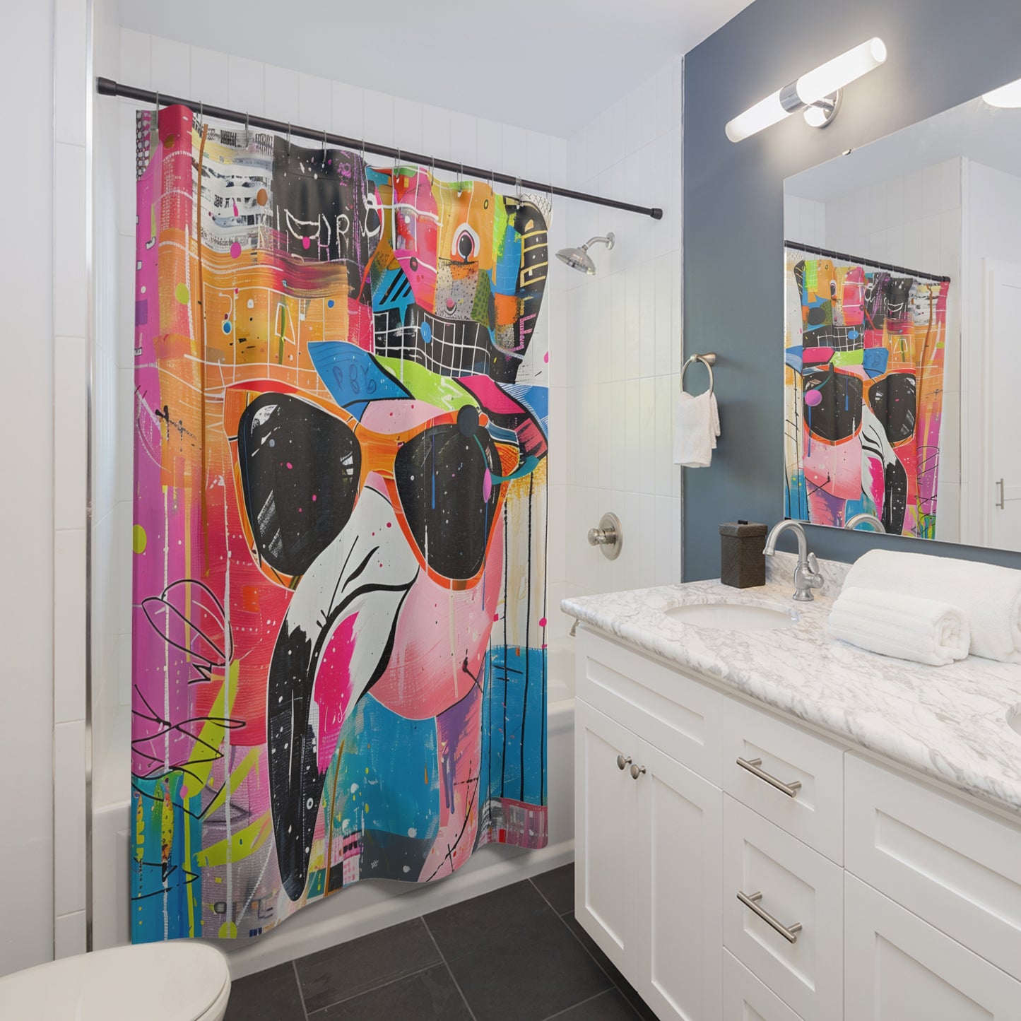 Shower Curtains - Black Girl Art - Velvet's View - Funky Flamingos Collection 615