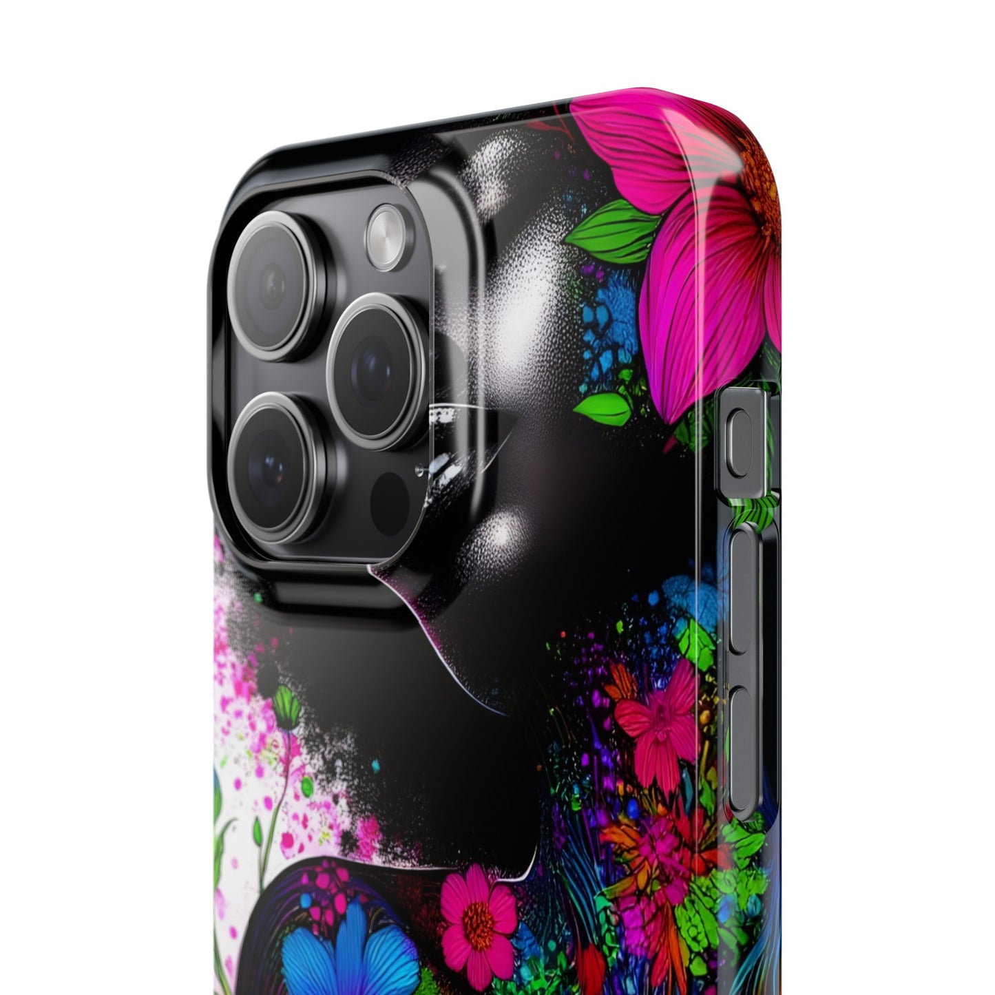 Slim Phone Cases - Black Girl Art - Velvet's View - Floral Fusion - The Essence of Nature and Beauty
