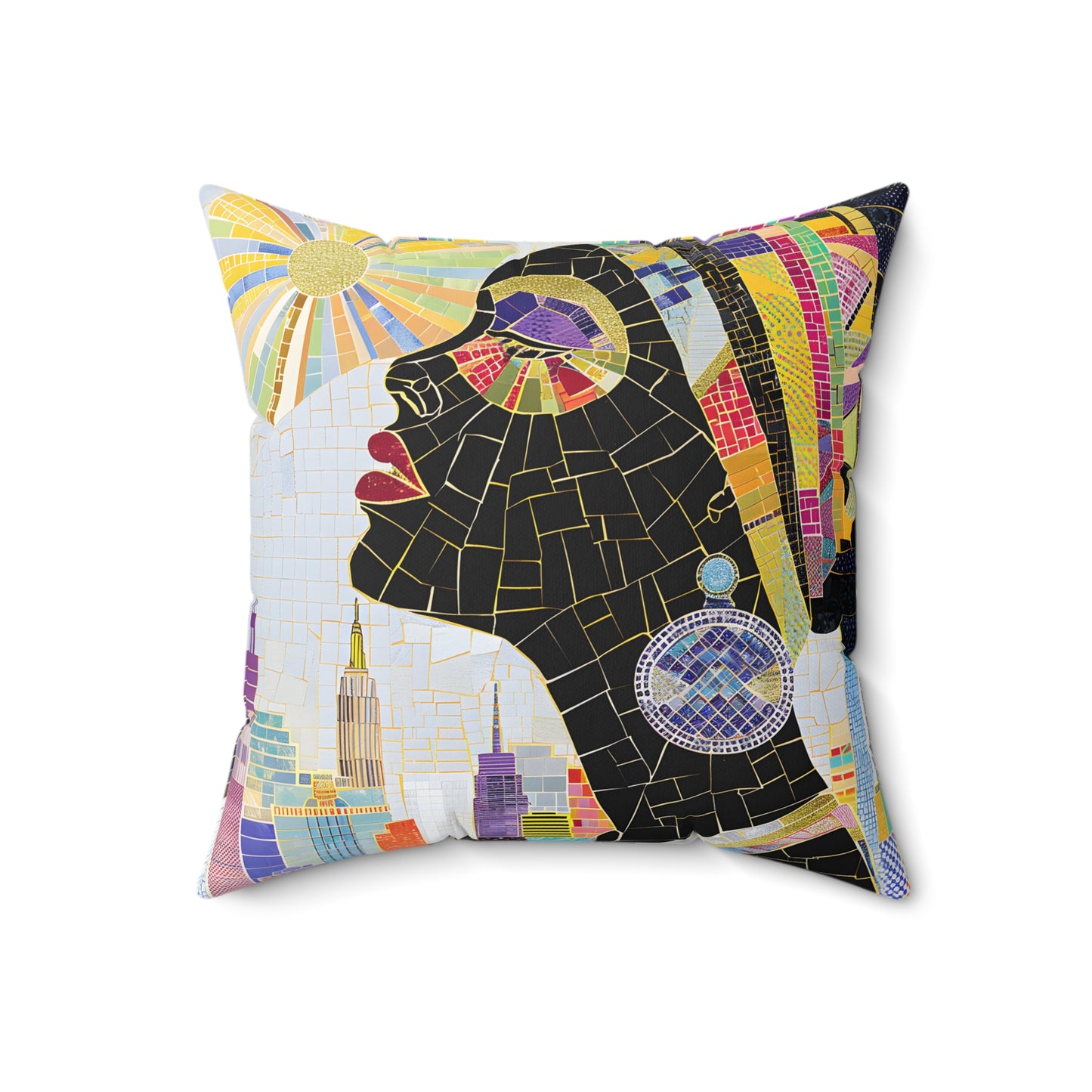 Spun Polyester Square Pillow - Black Girl Art - Velvet's View - Vibrant Visions - The Bohemian Collection