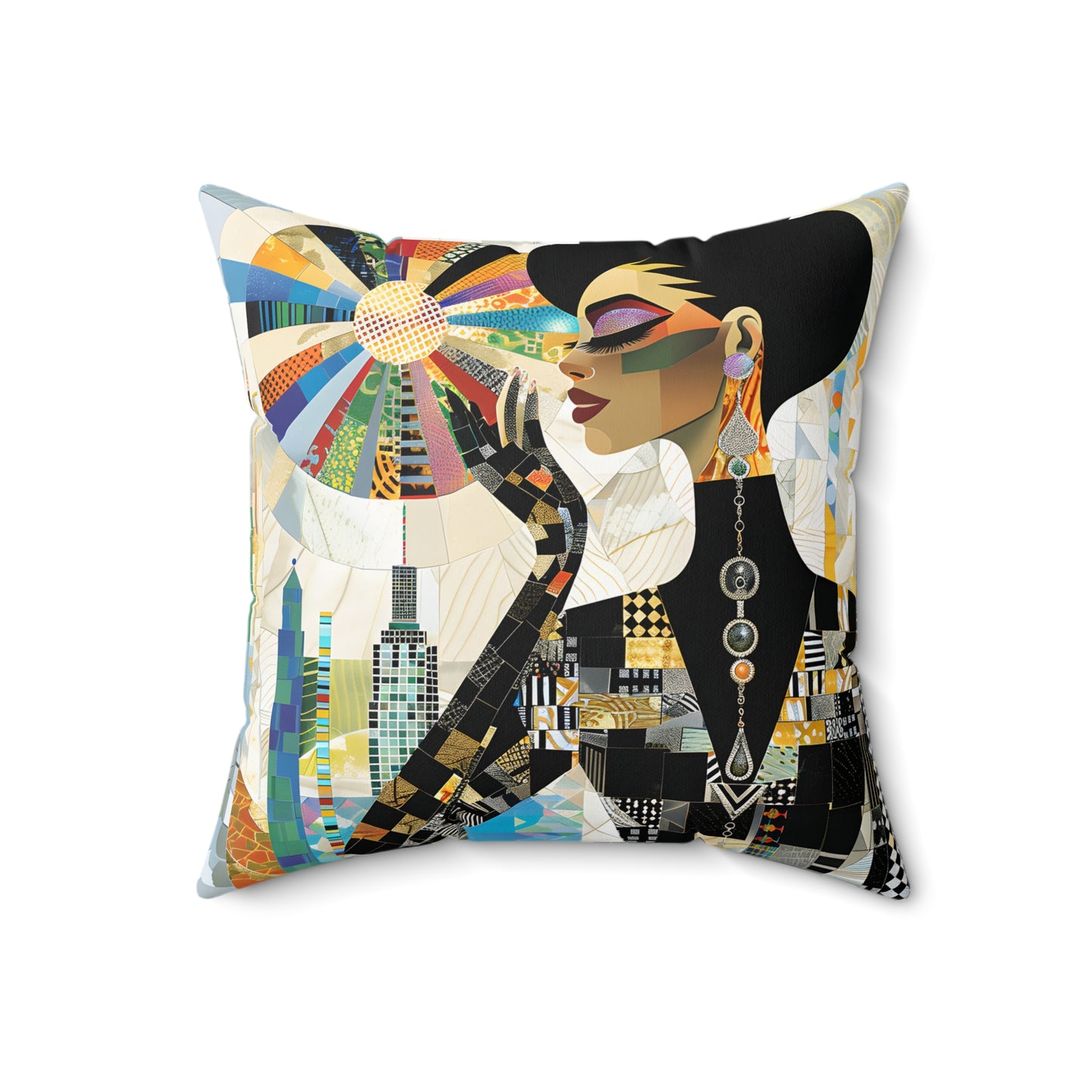 Spun Polyester Square Pillow - Black Girl Art - Velvet's View - Vibrant Visions - The Bohemian Collection