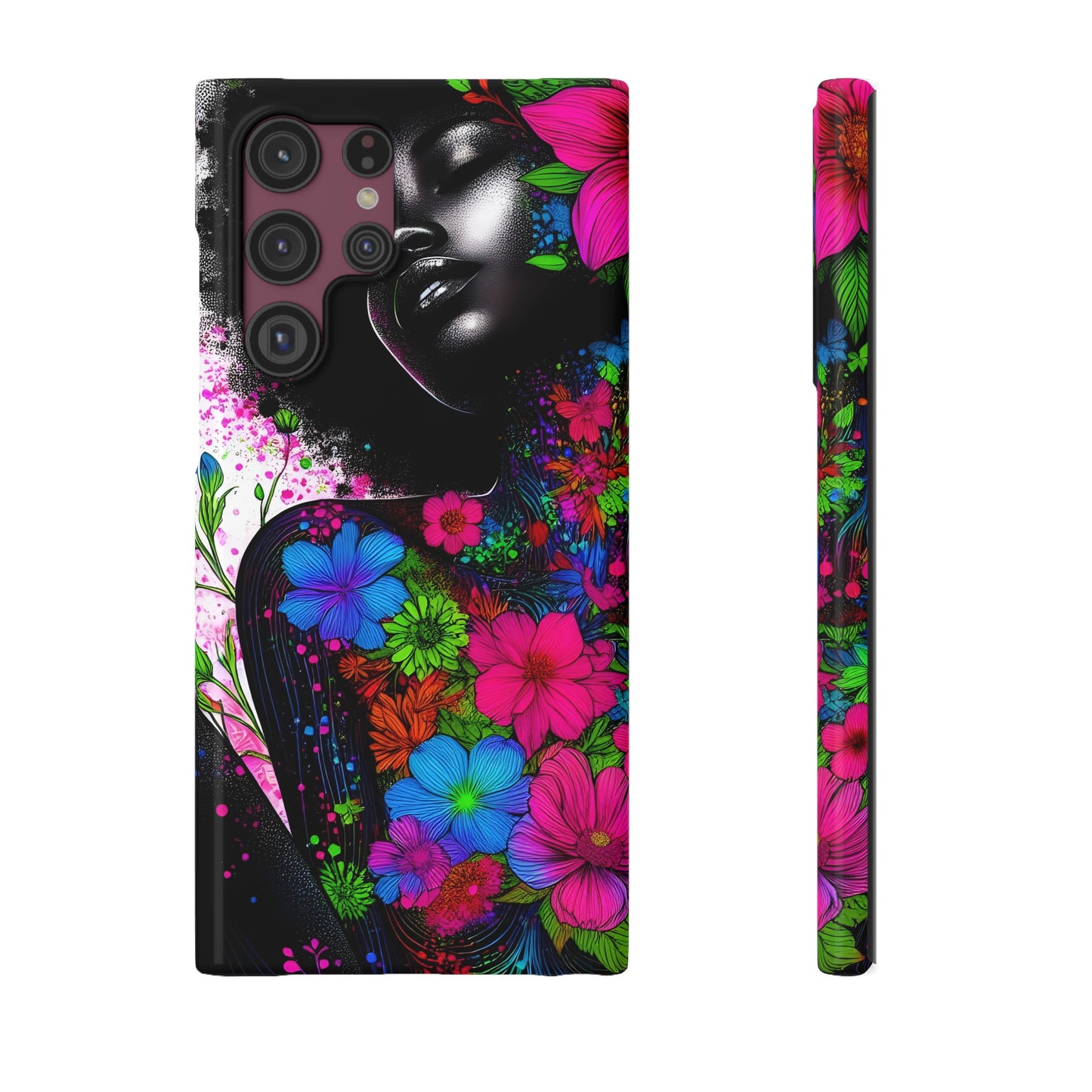 Slim Phone Cases - Black Girl Art - Velvet's View - Floral Fusion - The Essence of Nature and Beauty