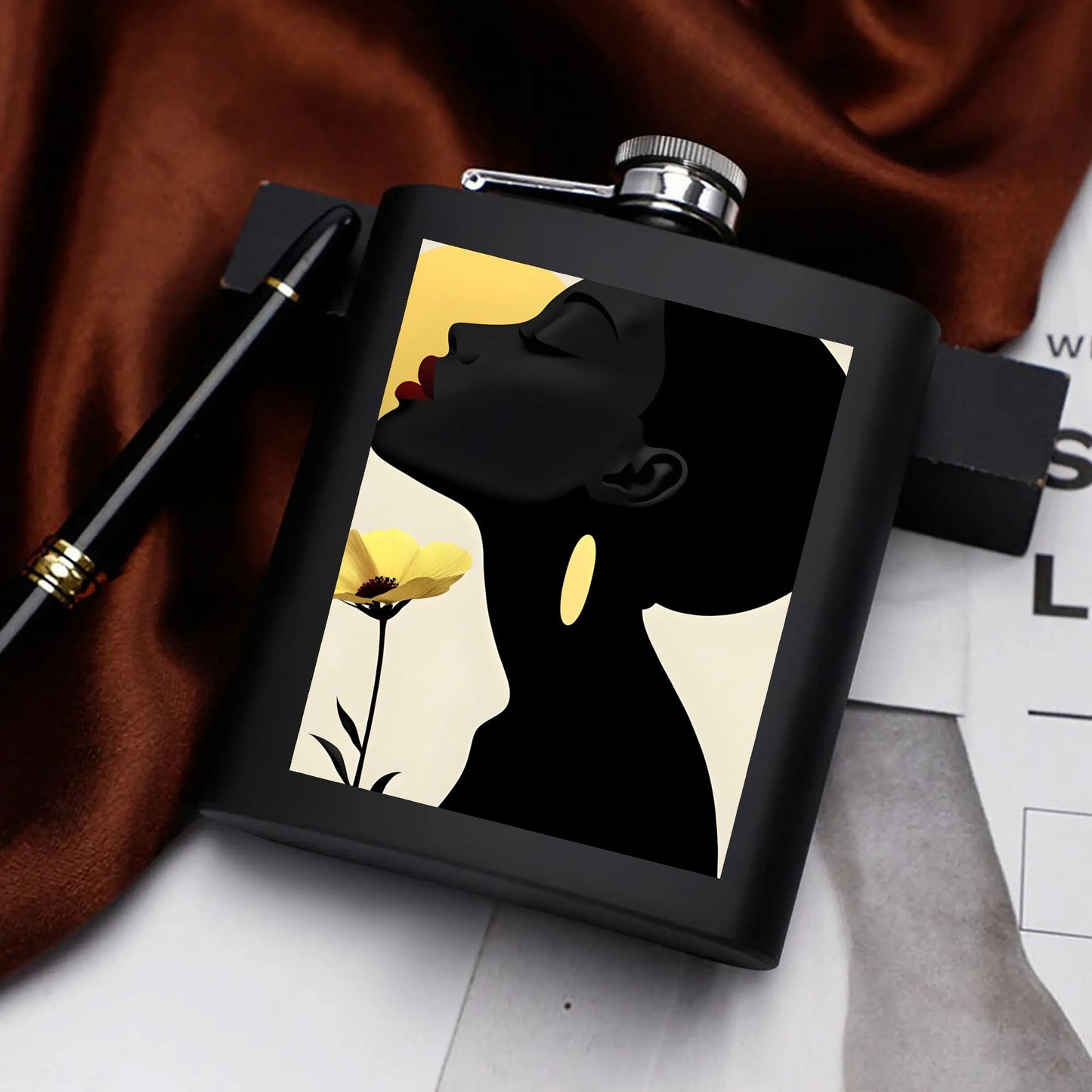 Hip Flask Set 7oz Black Stainless Steel with A Gift Box - Velvet's View - Elegant Silhouettes - A Tribute to Timeless Beauty
