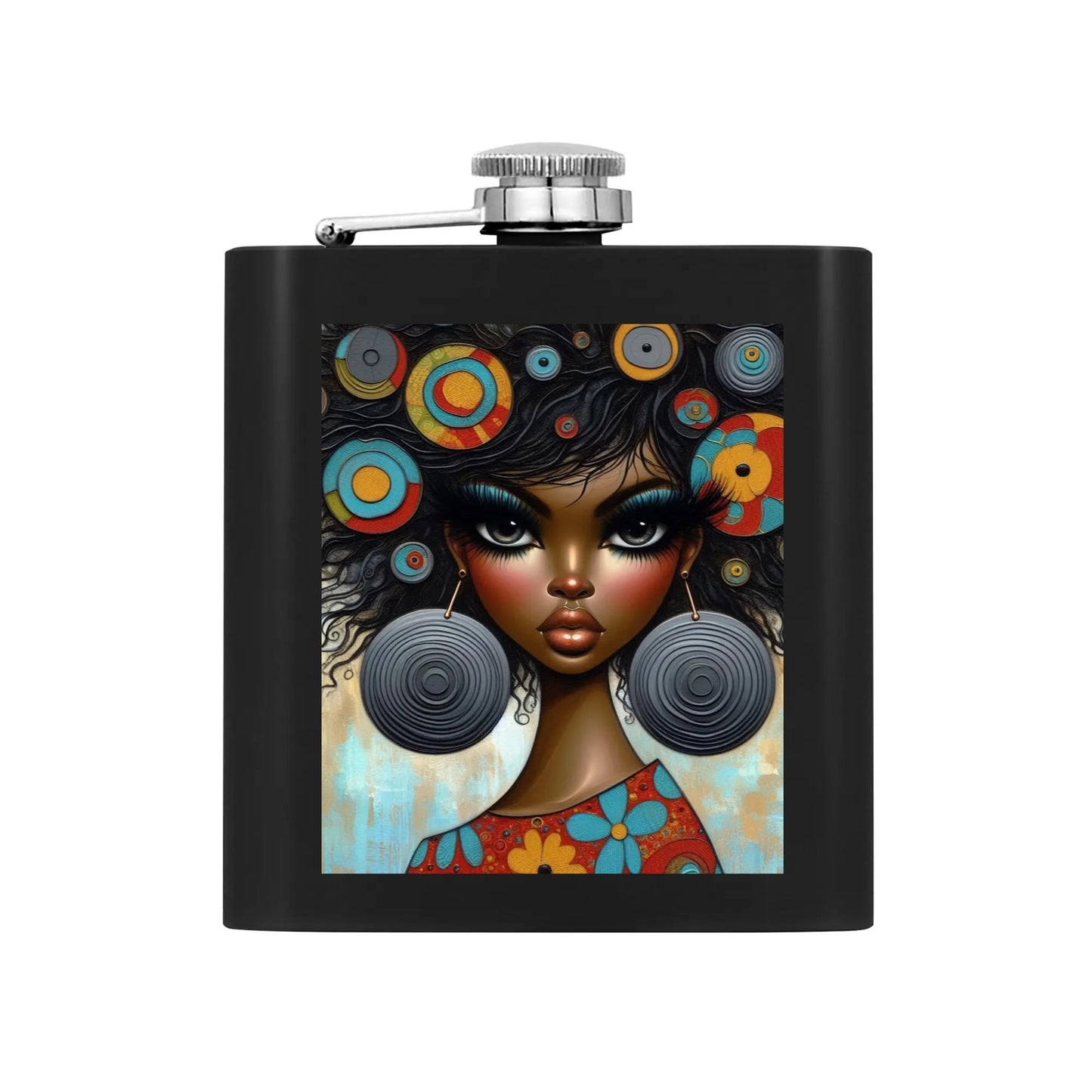 Hip Flask Set 7oz Black Stainless Steel with A Gift Box - Velvet's View - Bold & Beautiful - Afrocentric Digital Art Collection