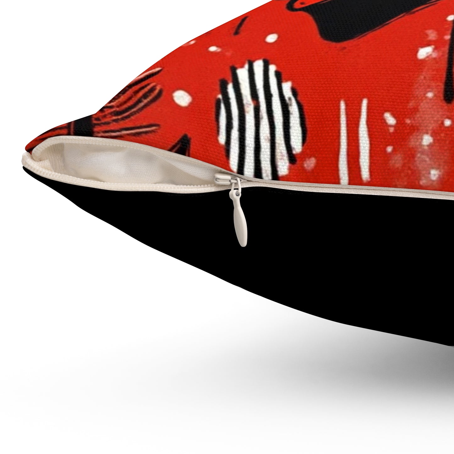 Spun Polyester Square Pillow - Black Girl Art - Velvet's View - Tribal Harmony - Red and Black Tribal Patterns –