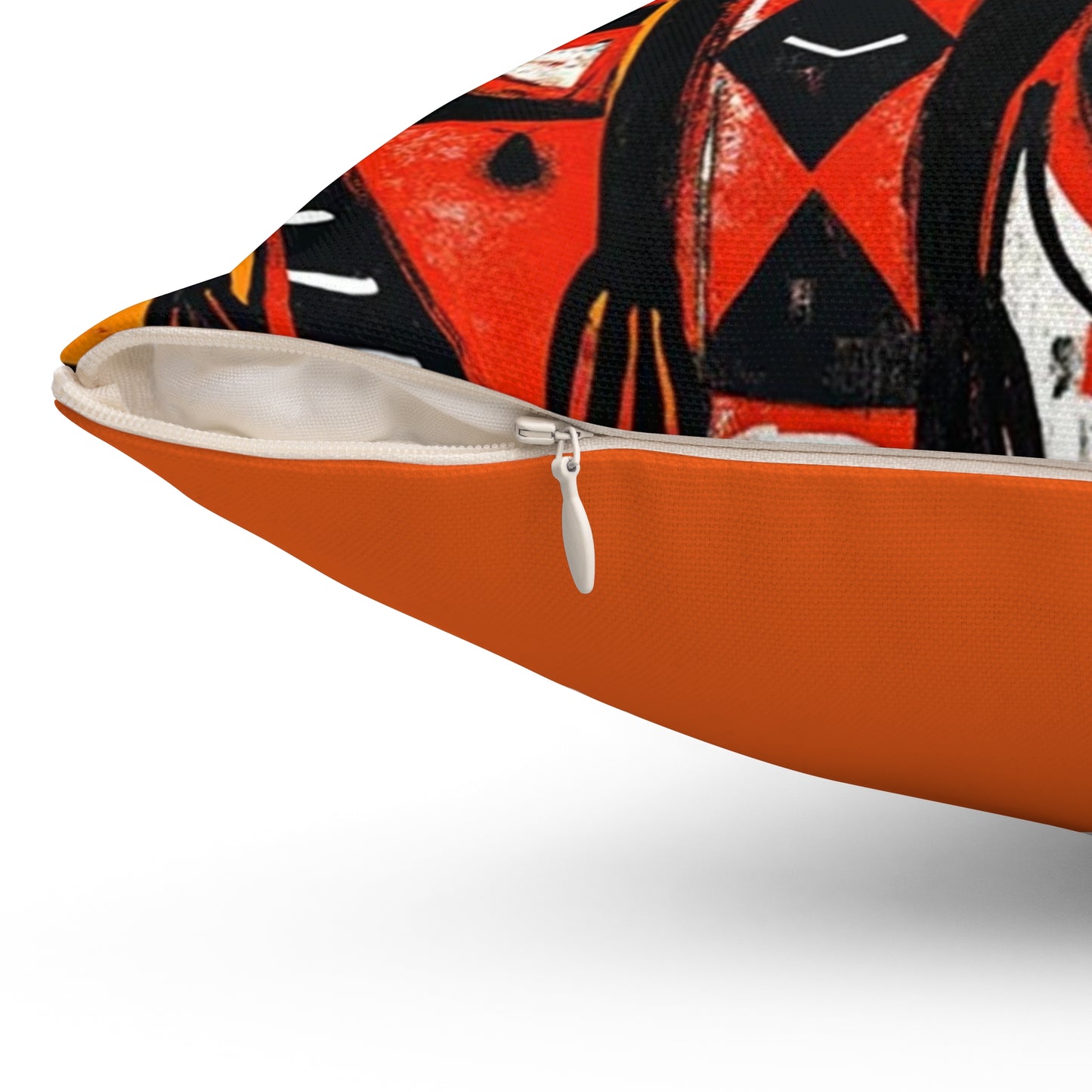 Spun Polyester Square Pillow - Black Girl Art - Velvet's View - Tribal Harmony - Red and Black Tribal Patterns –